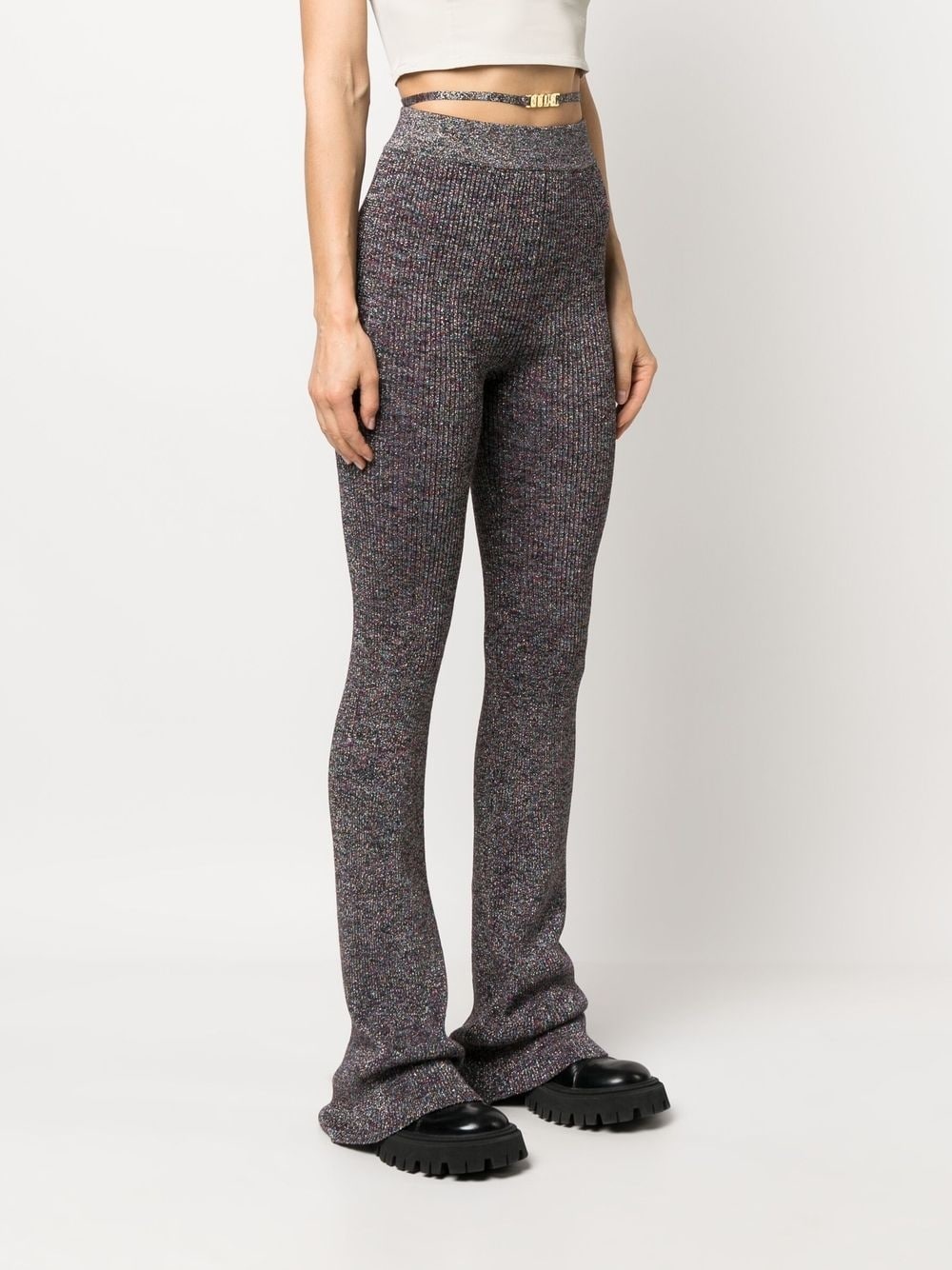 lurex-detailing flared knitted trousers - 3