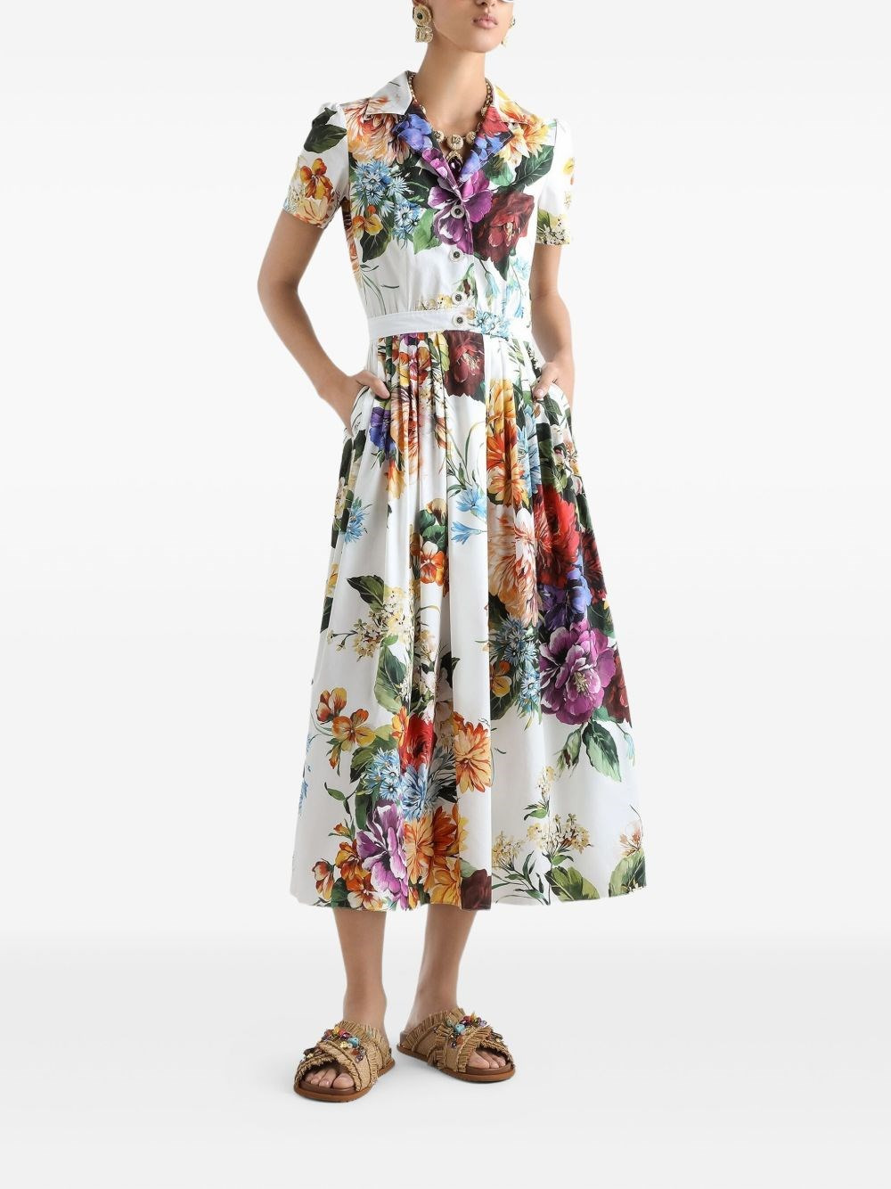 Flower print cotton midi dress - 3