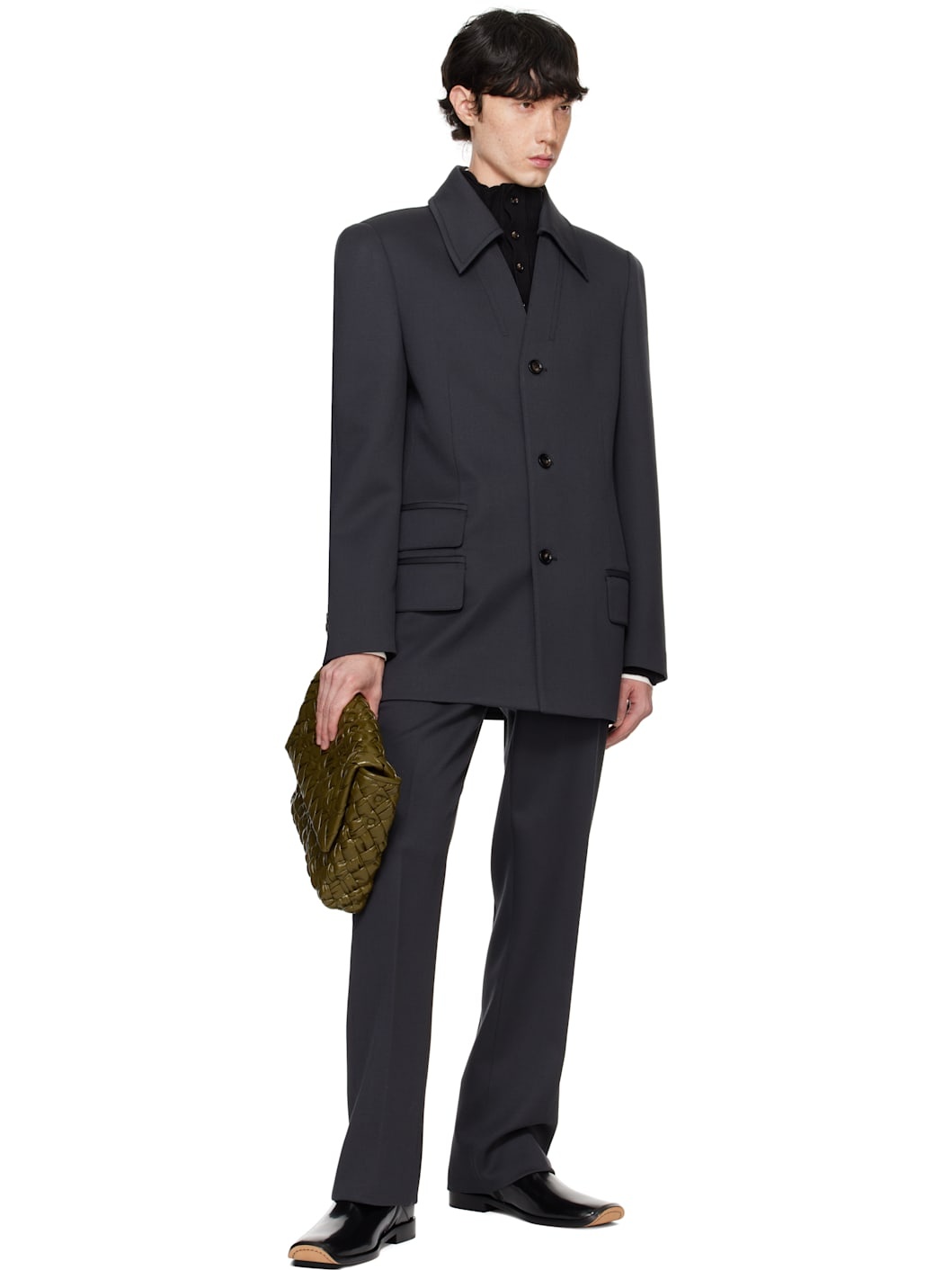 Gray Wool Stretch Tricotine Blazer - 4