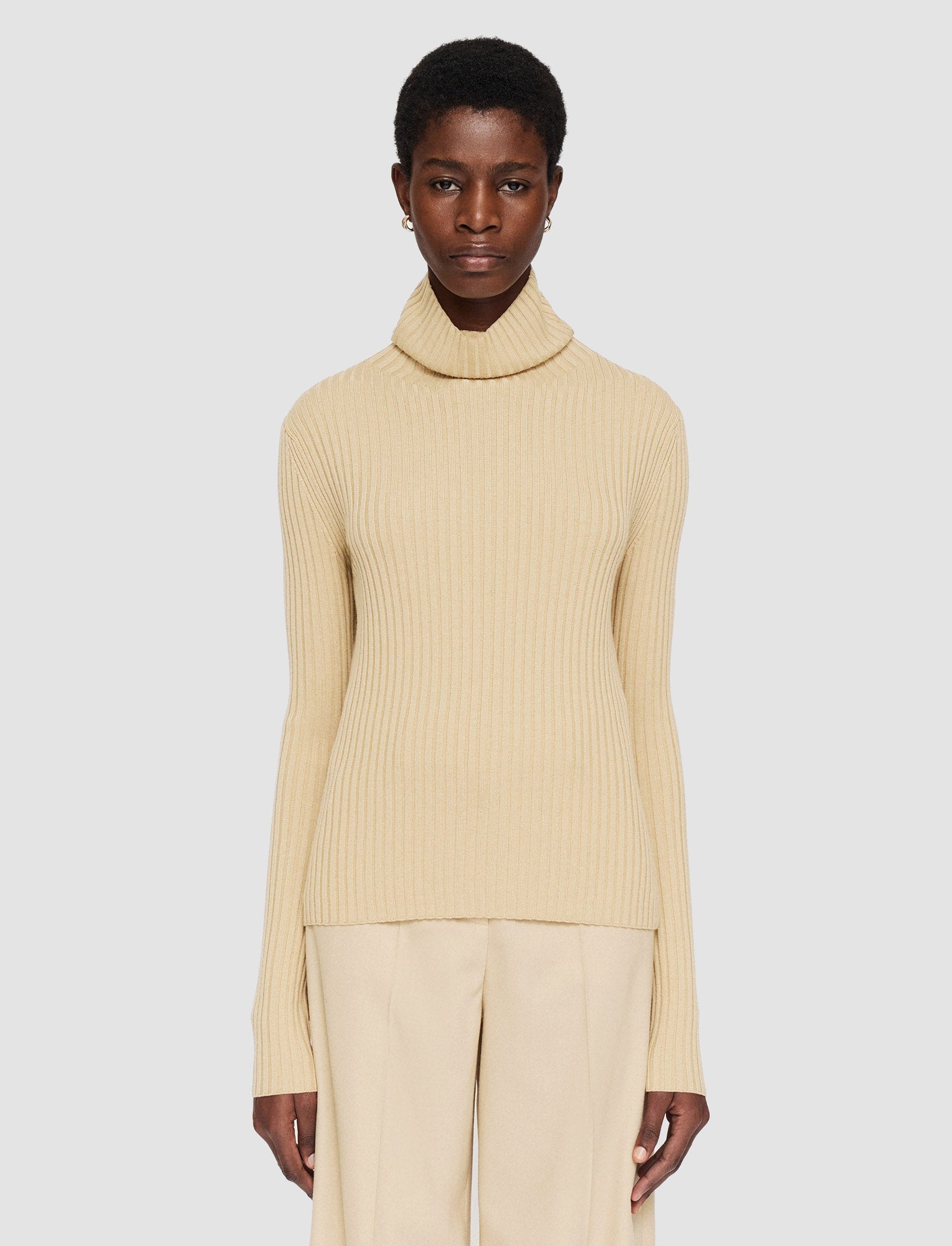 Merino Silk Rib High Neck Jumper - 3