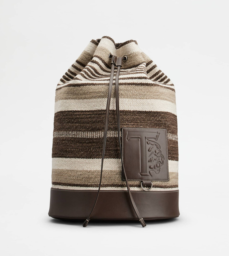 BAG IN FABRIC AND LEATHER MEDIUM - BROWN 1