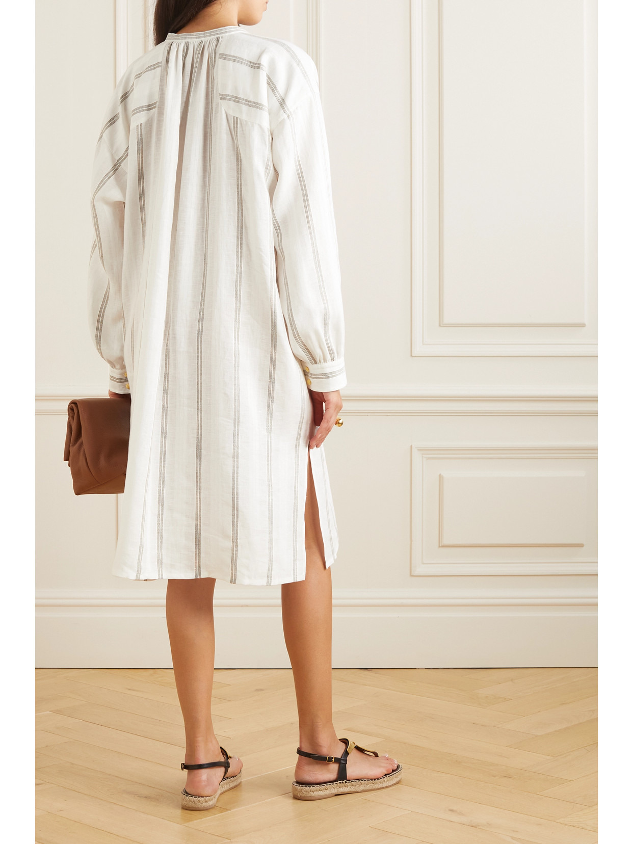 Pleated Striped Linen Midi Dress - 3