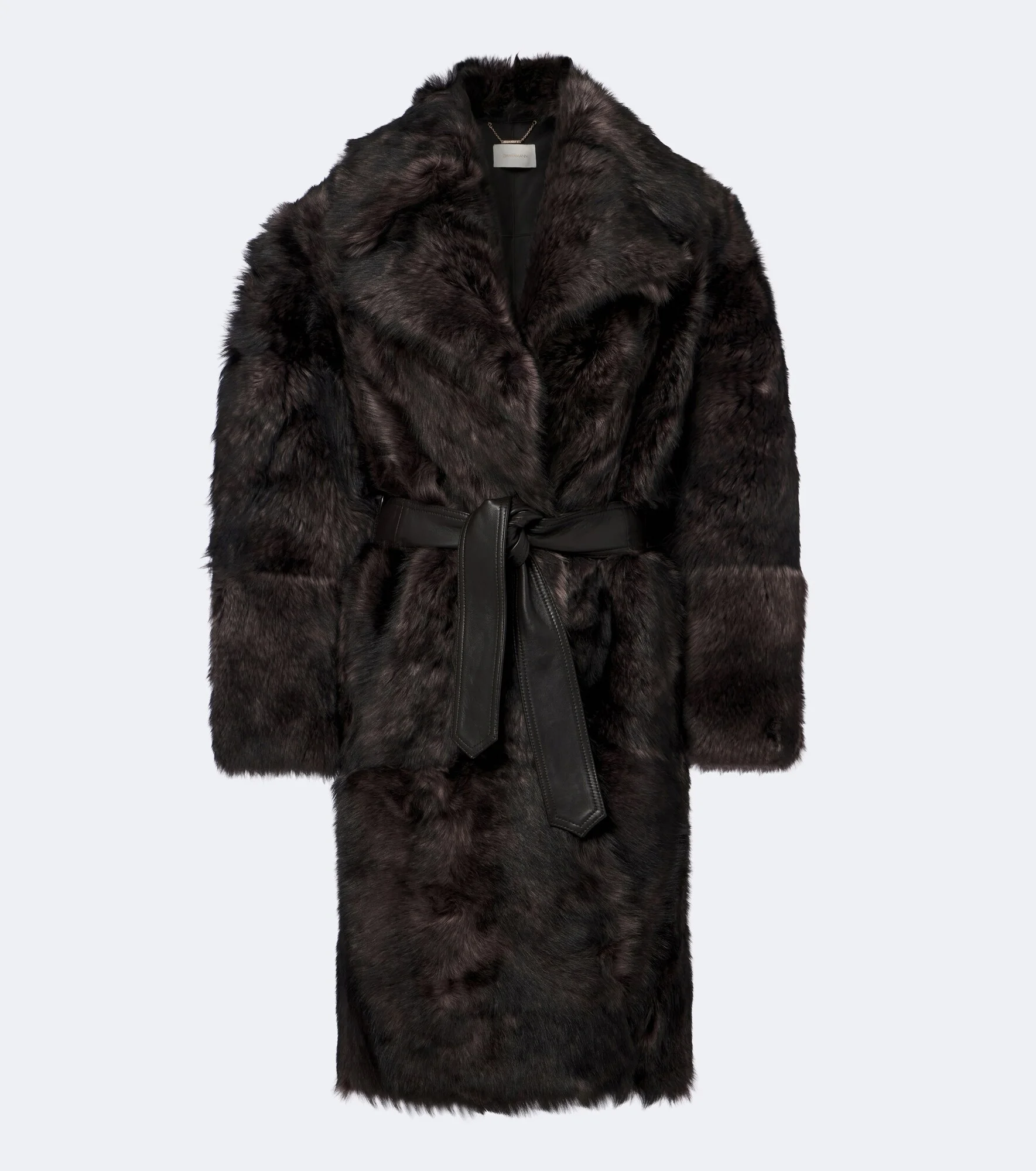 Valiant leather-trimmed shearling wrap coat - 1