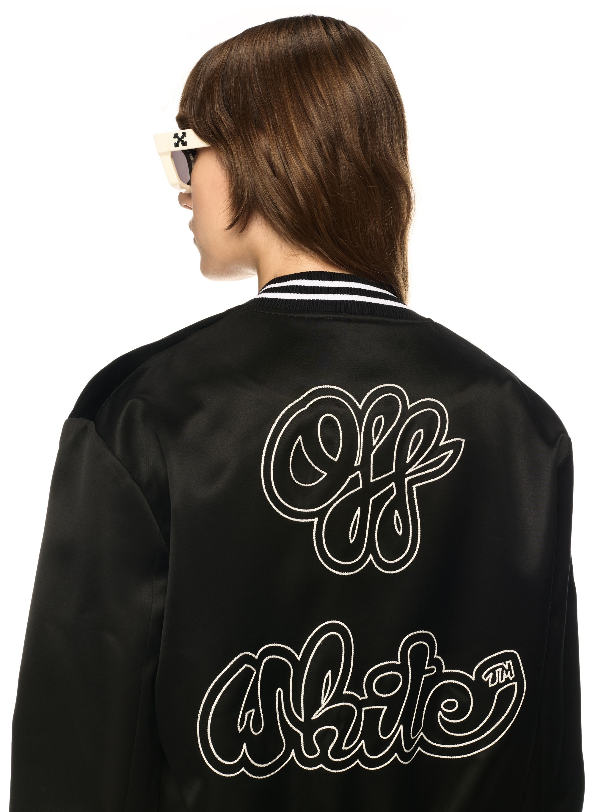 Black/white Satin Varsity Jacket - 5