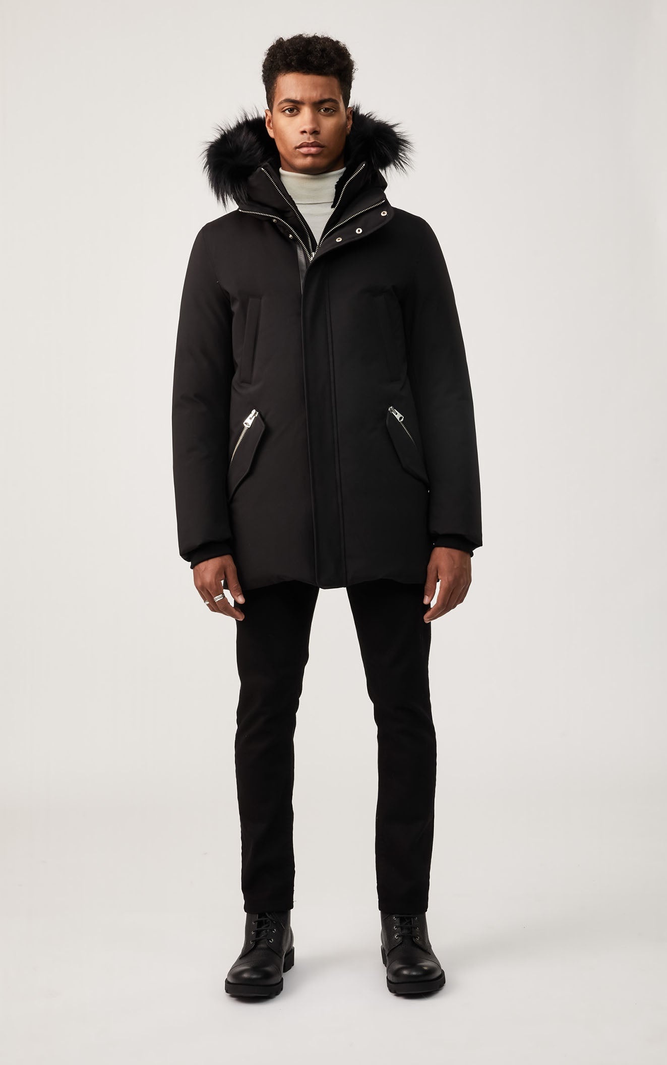 Moritz, Rabbit fur-lined twill parka with removable silver fox fur