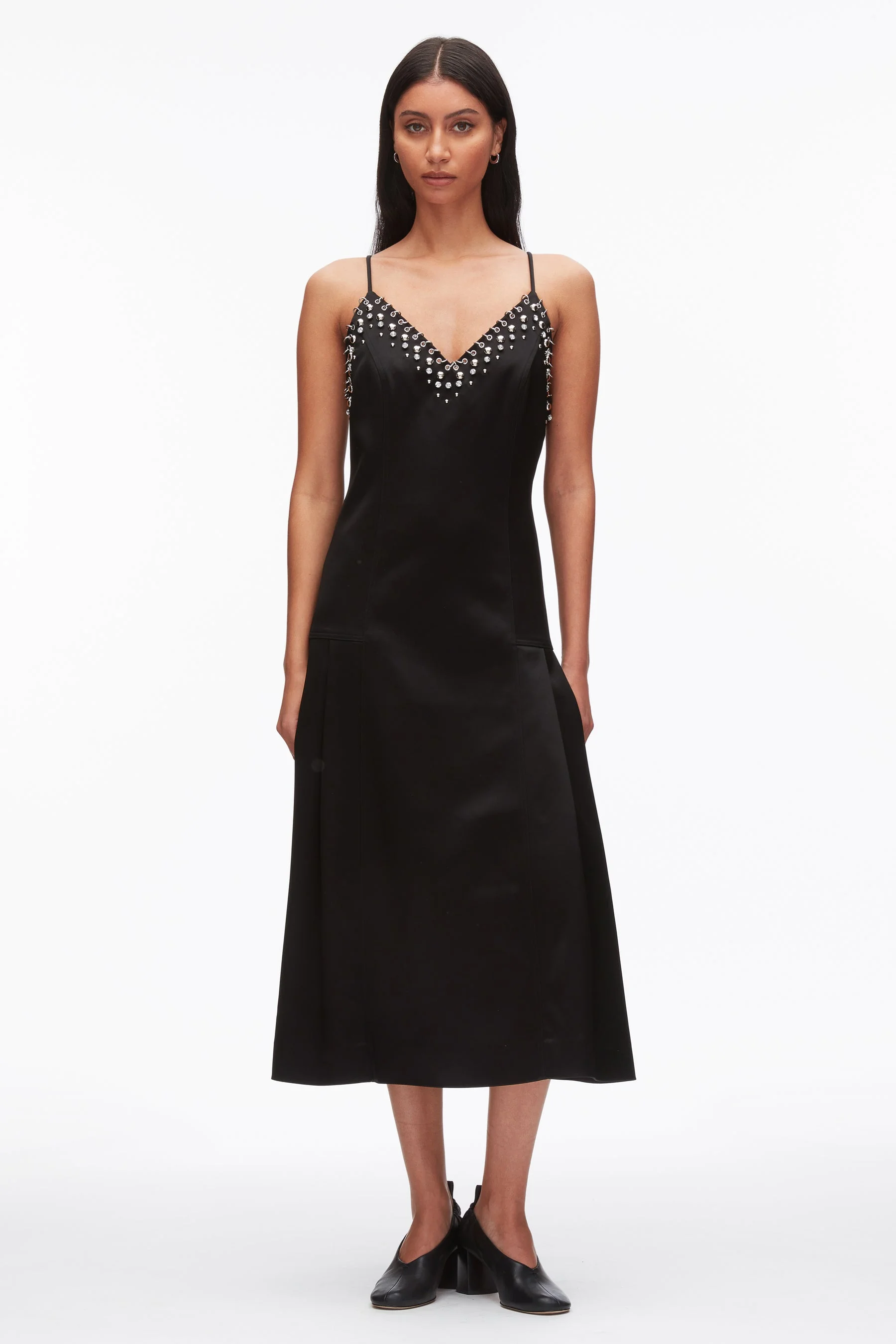 Studded Satin Pleated Cami Midi Dress - 1