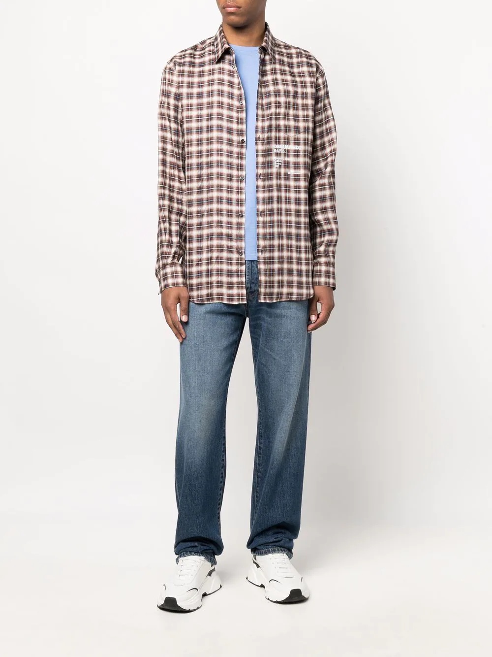 logo-print checked shirt - 2