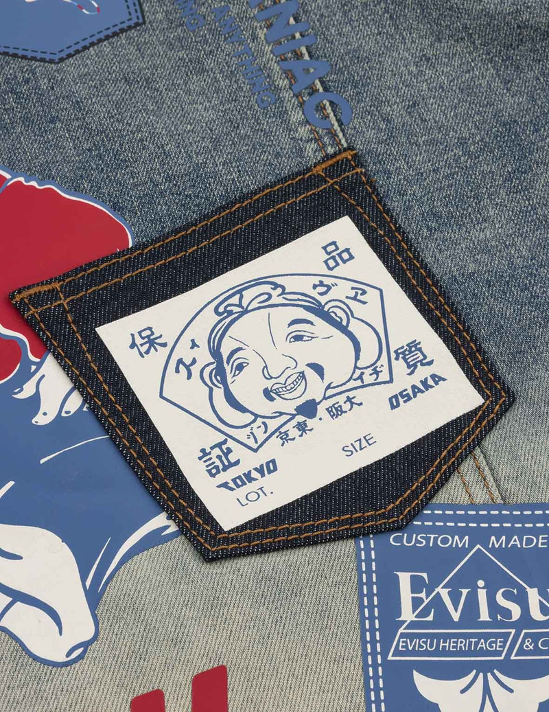 Ebisu Print and Multi-Pocket Loose Fit Biker Denim Jacket 10