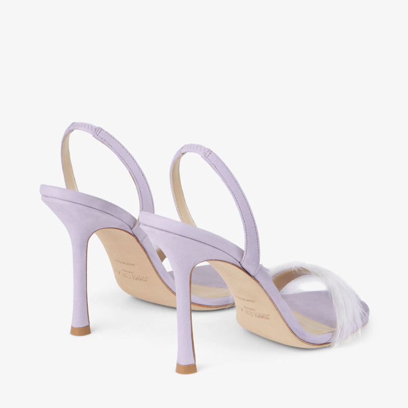 "72318"
Lilac Suede Sandal with Feather Embellishment 6