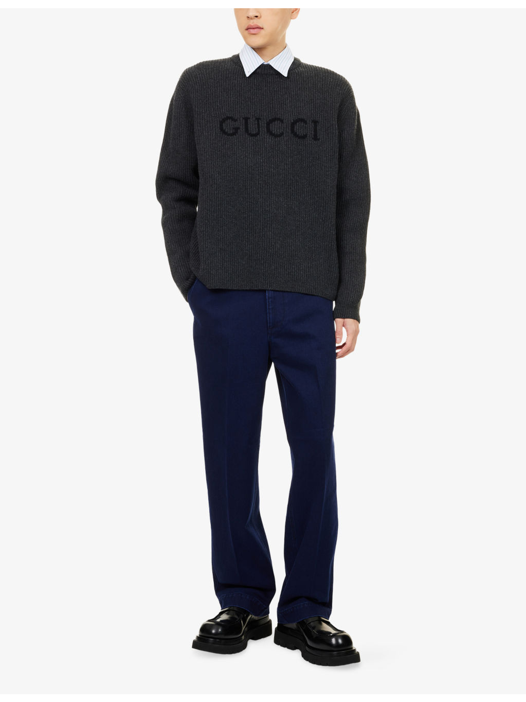Embossed-Logo Straight-Leg Denim Chino Trousers - 2