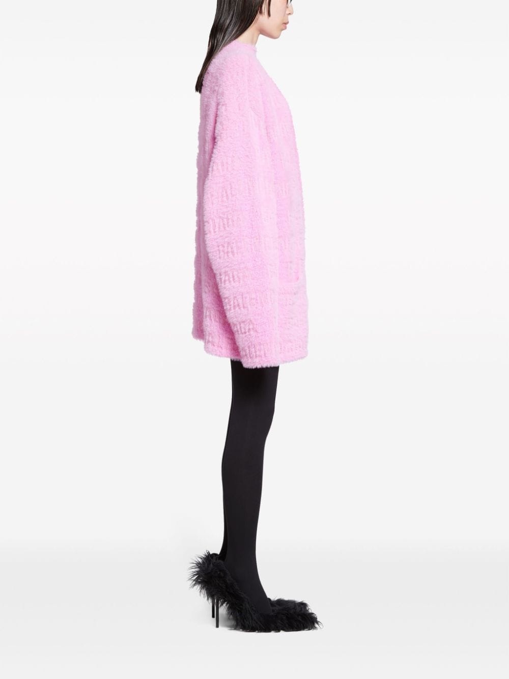 logo-jacquard faux-fur cardigan - 3