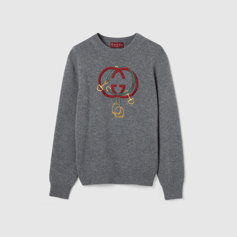 GUCCI Knit wool sweater with embroidery outlook
