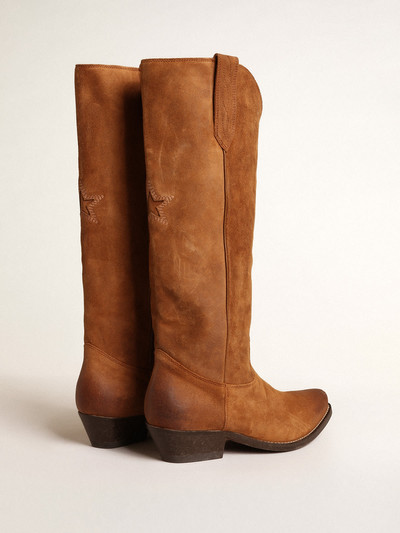 Golden Goose Wish Star boots in cognac suede with tone-on-tone inlay star outlook
