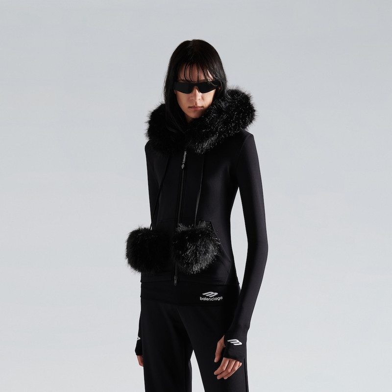 Women's Fluffy Zip-up Hoodie in Washed Black 5