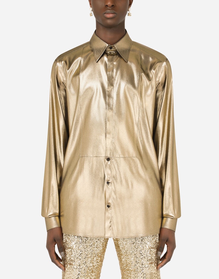 Laminated-fabric Gold-fit tuxedo shirt - 1