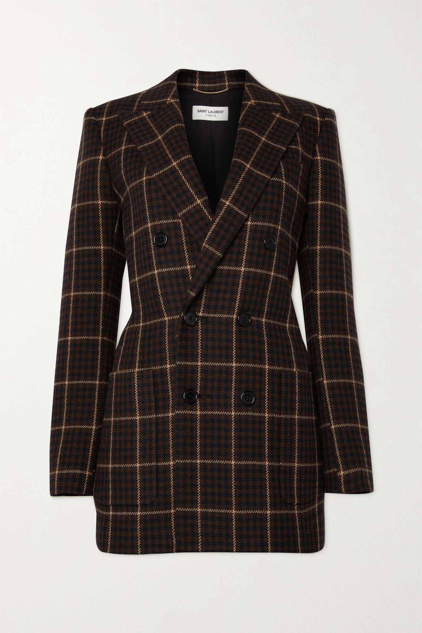 Double-breasted checked wool blazer - 1