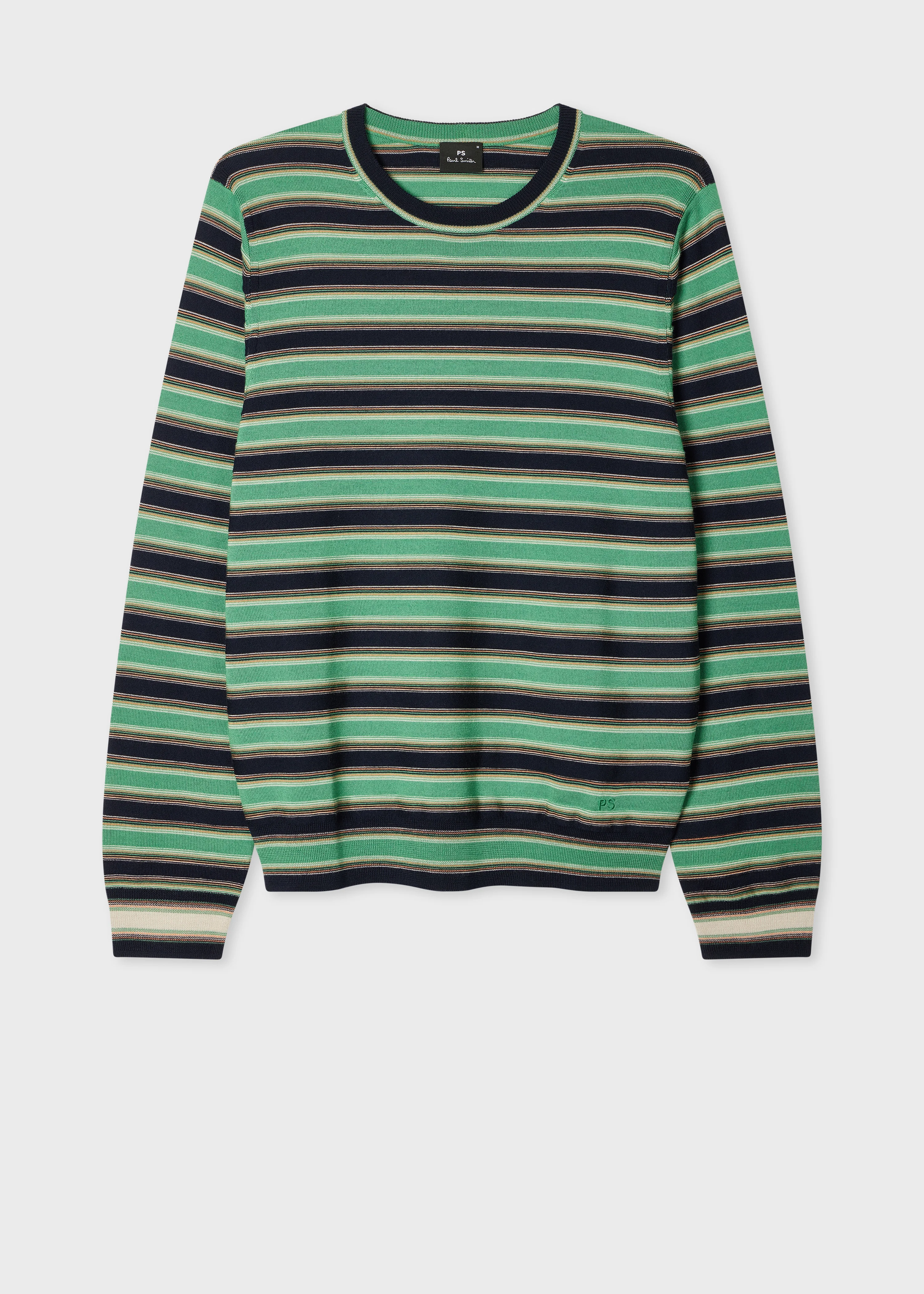 Green and Navy Stripe Merino Wool Sweater - 1