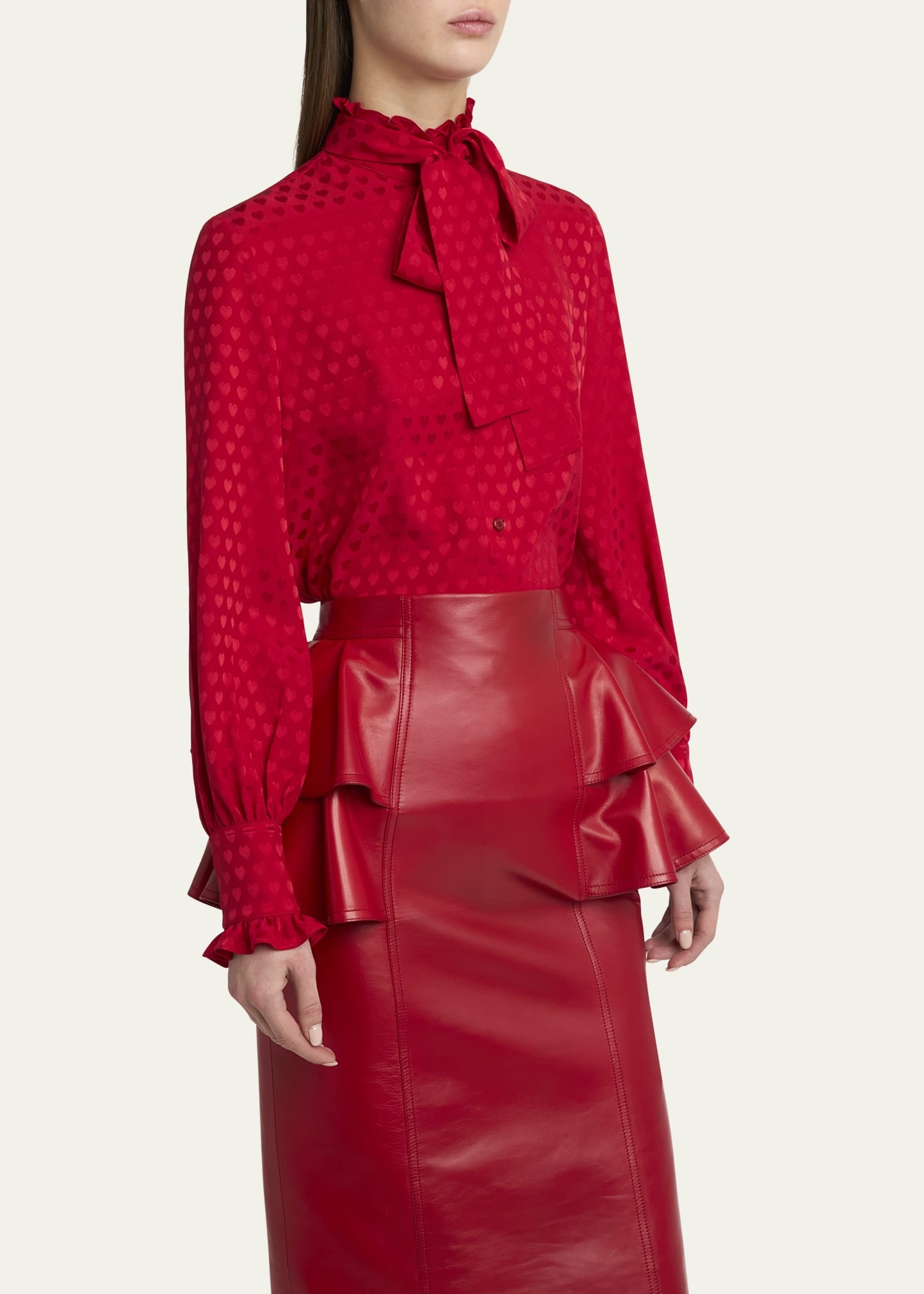 High-Neck Silk Heart Shirt - 4
