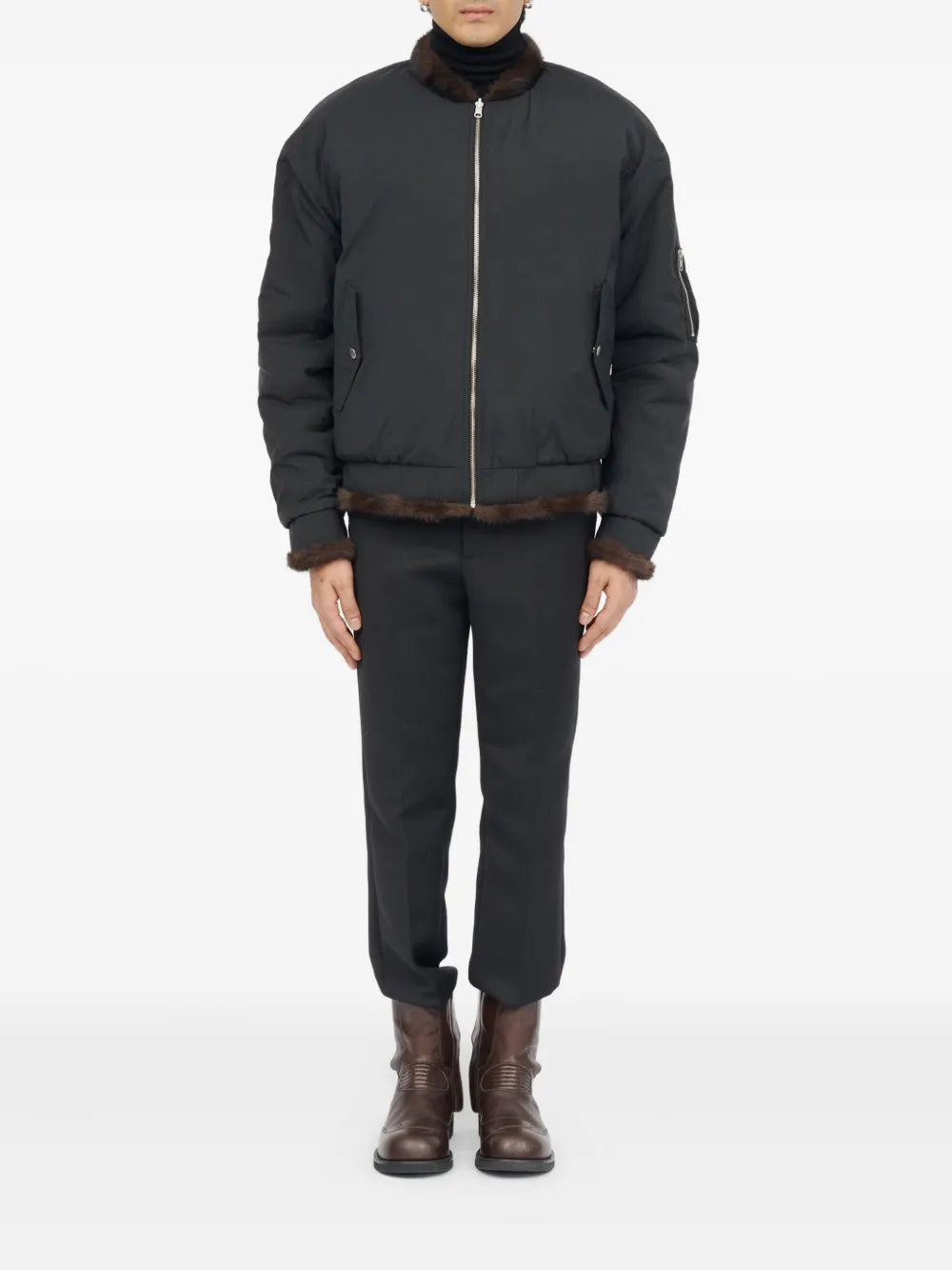Faux Fur Zip-Front Bomber Jacket - 5