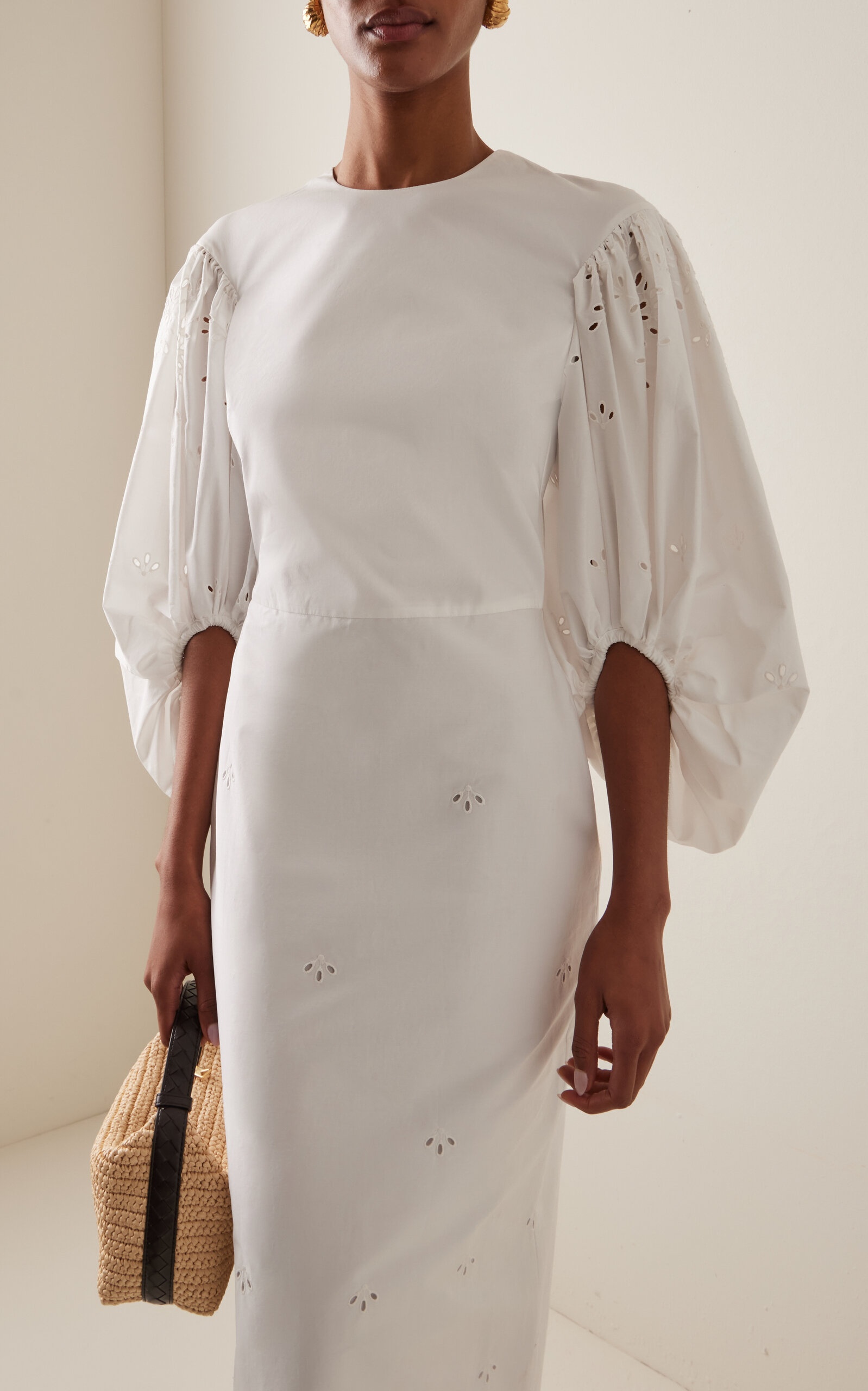 Danielle Puff-Sleeve Cotton-Blend Maxi Dress white - 3