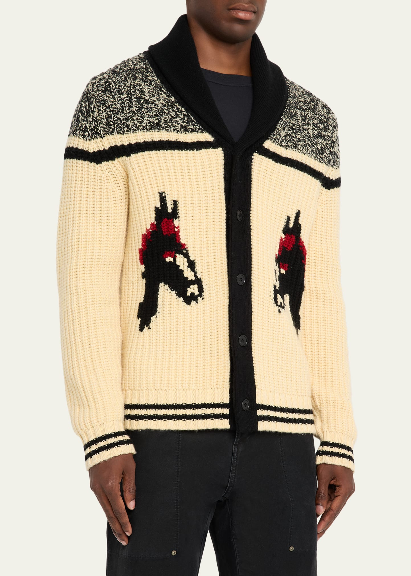 Men's Horse-Print Wool-Cashmere Cardigan - 4