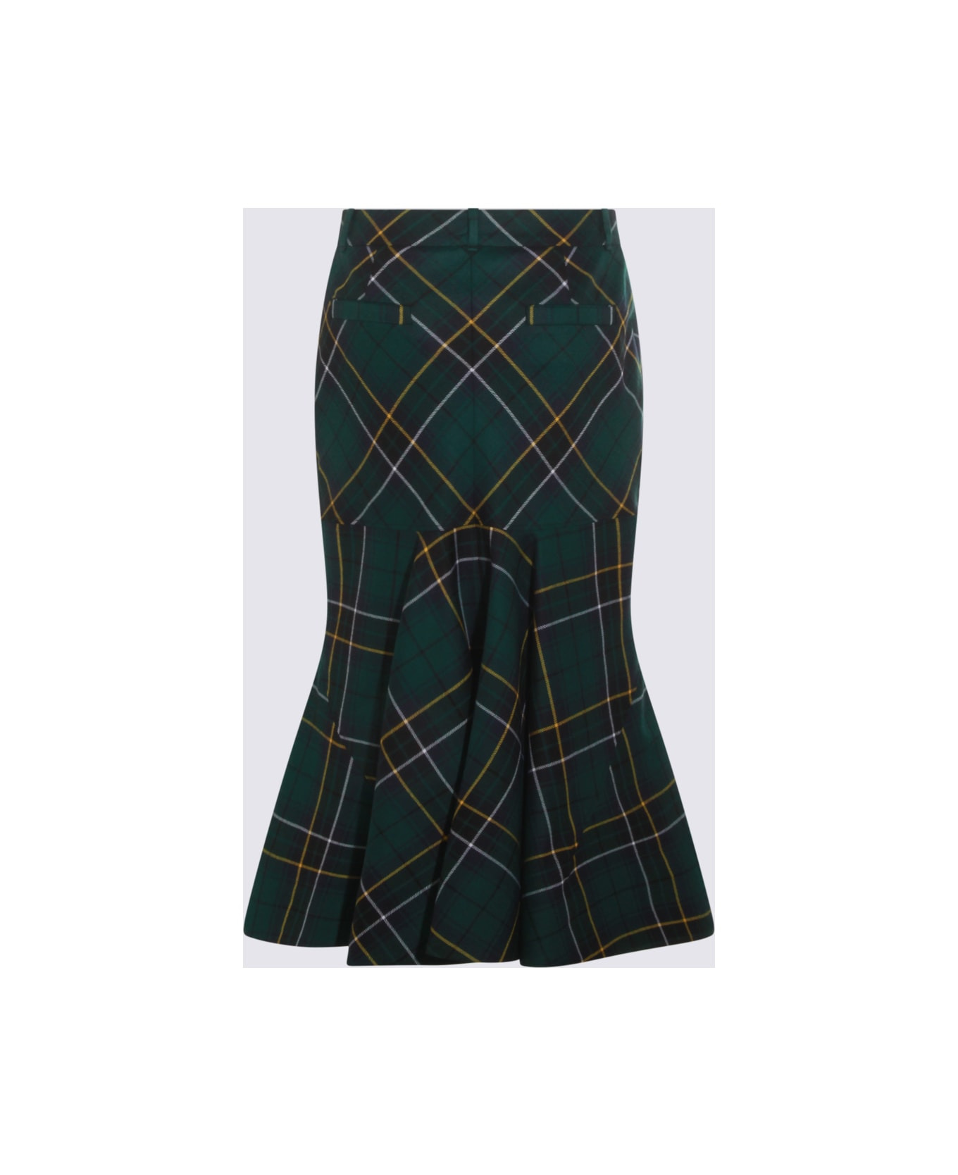 Navy Green And Yellow Wool Tartan Pencil Skirt - 2
