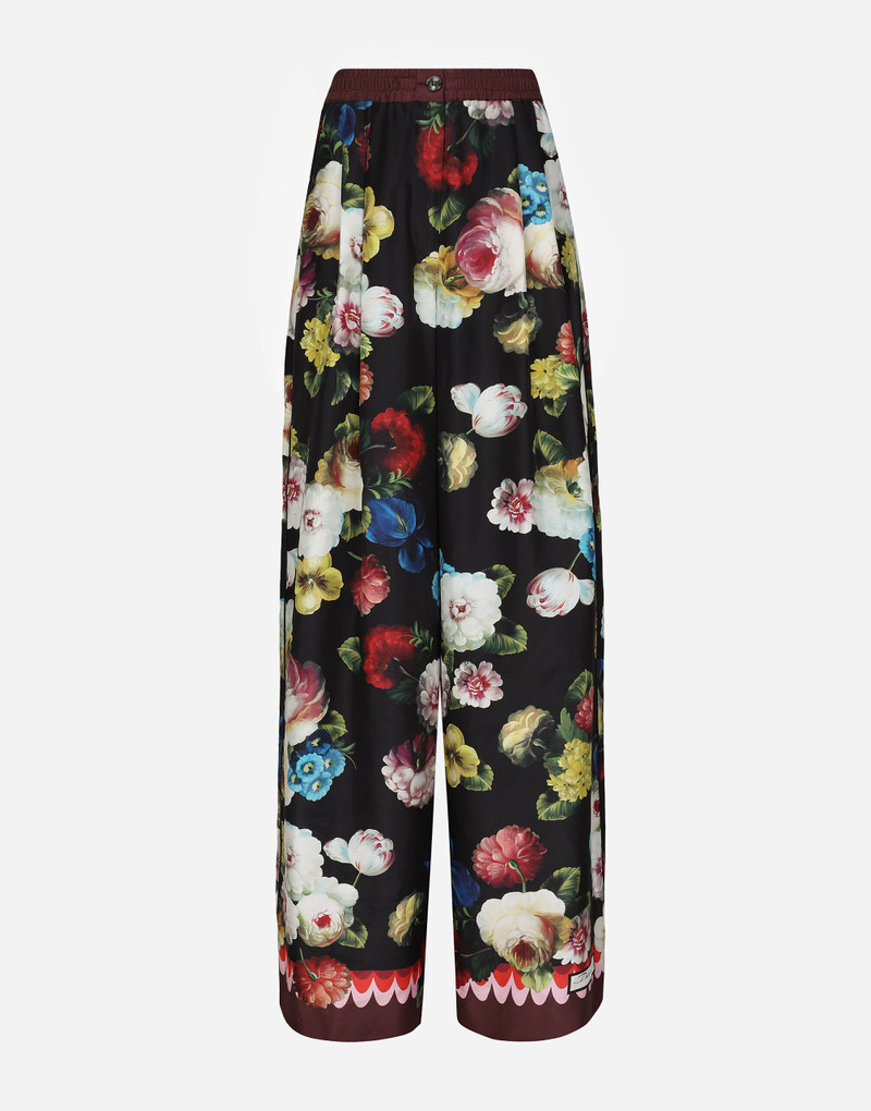Twill pajama pants with nocturnal flower print 1