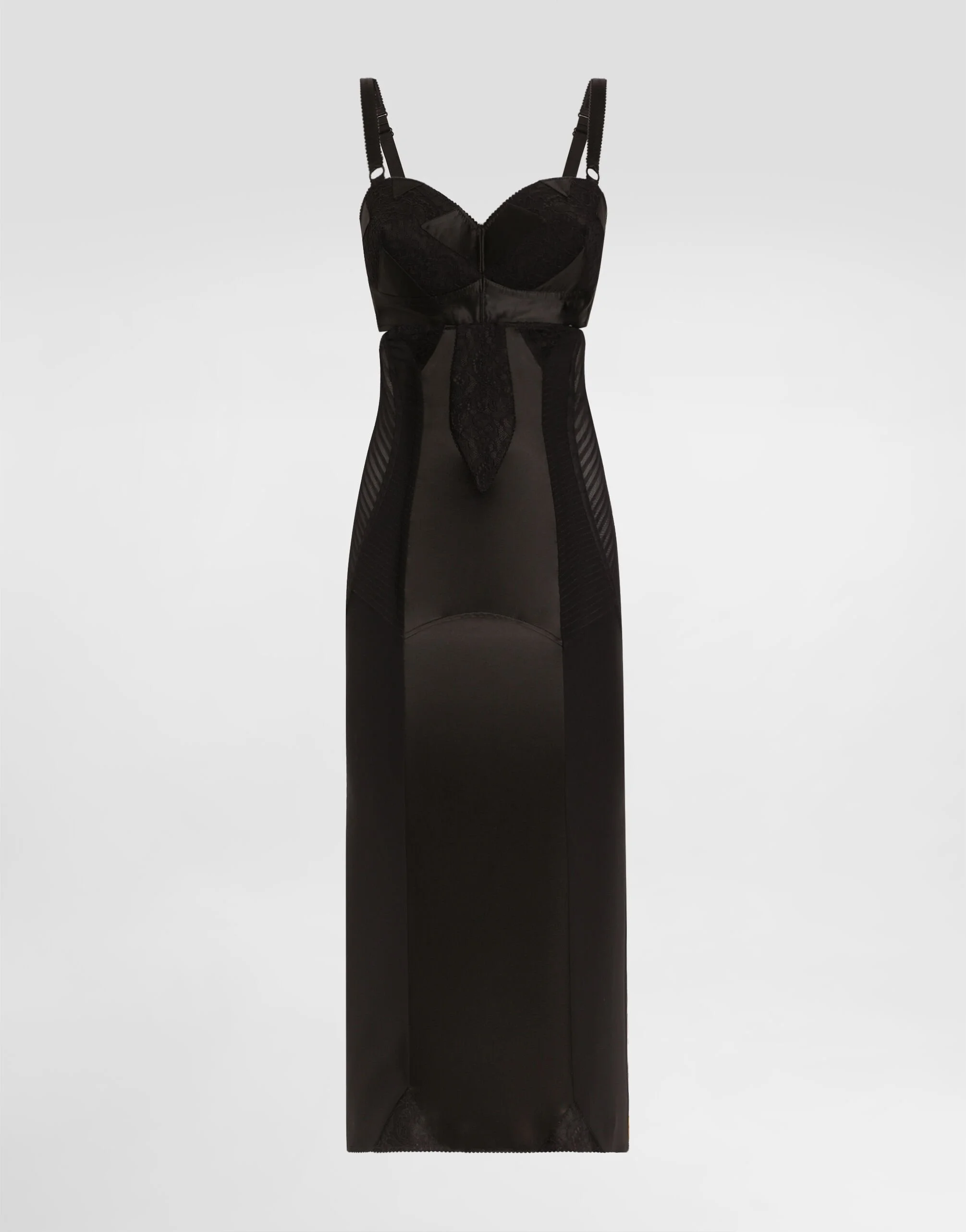 Calf-length satin and lace dress with corset details - 1