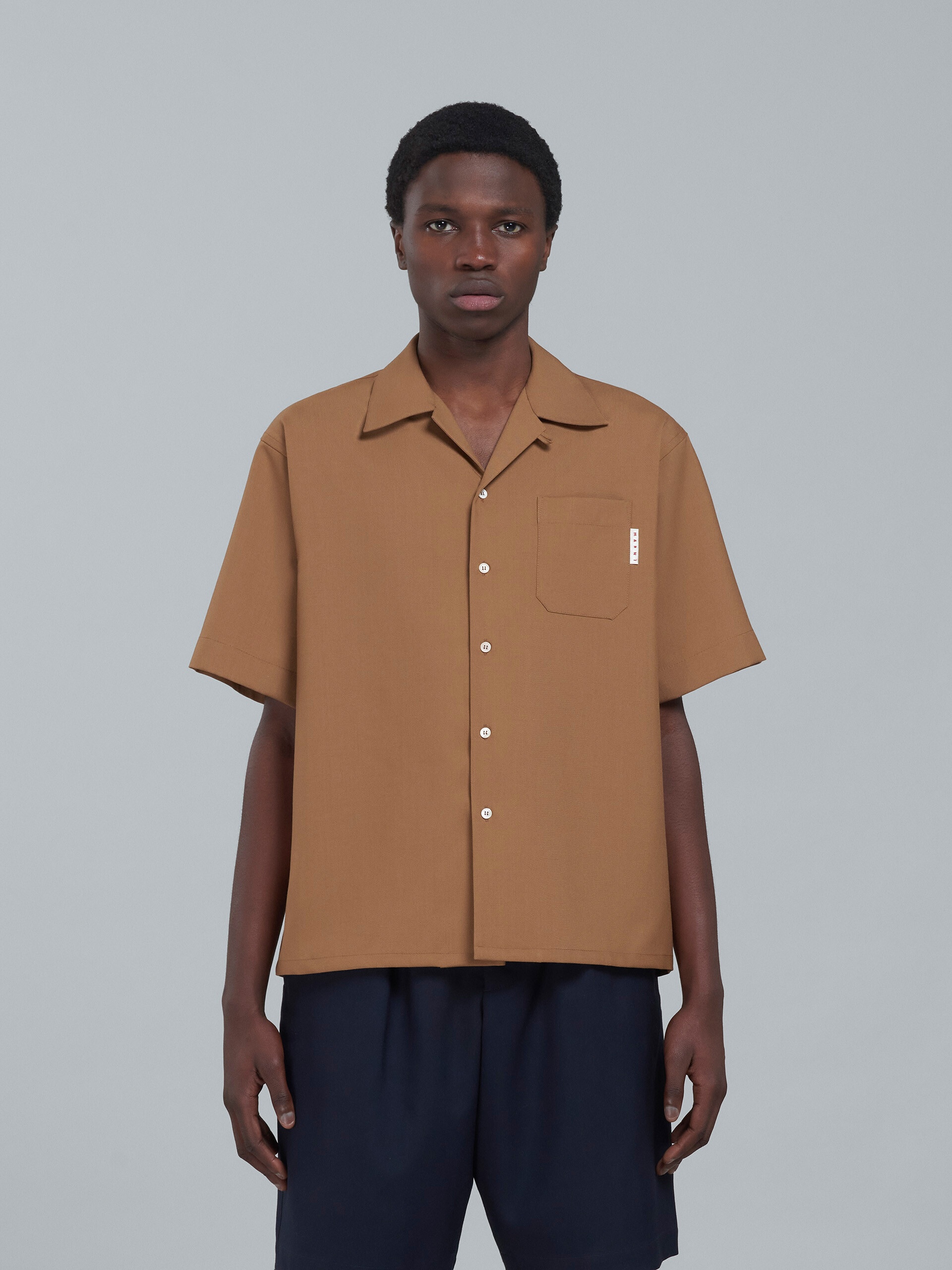 BEIGE TROPICAL WOOL BOWLING SHIRT - 2