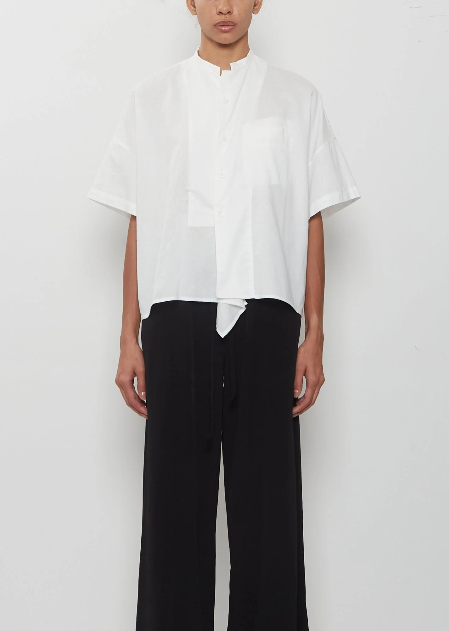 Drape Detail Box Shirt — White - 1