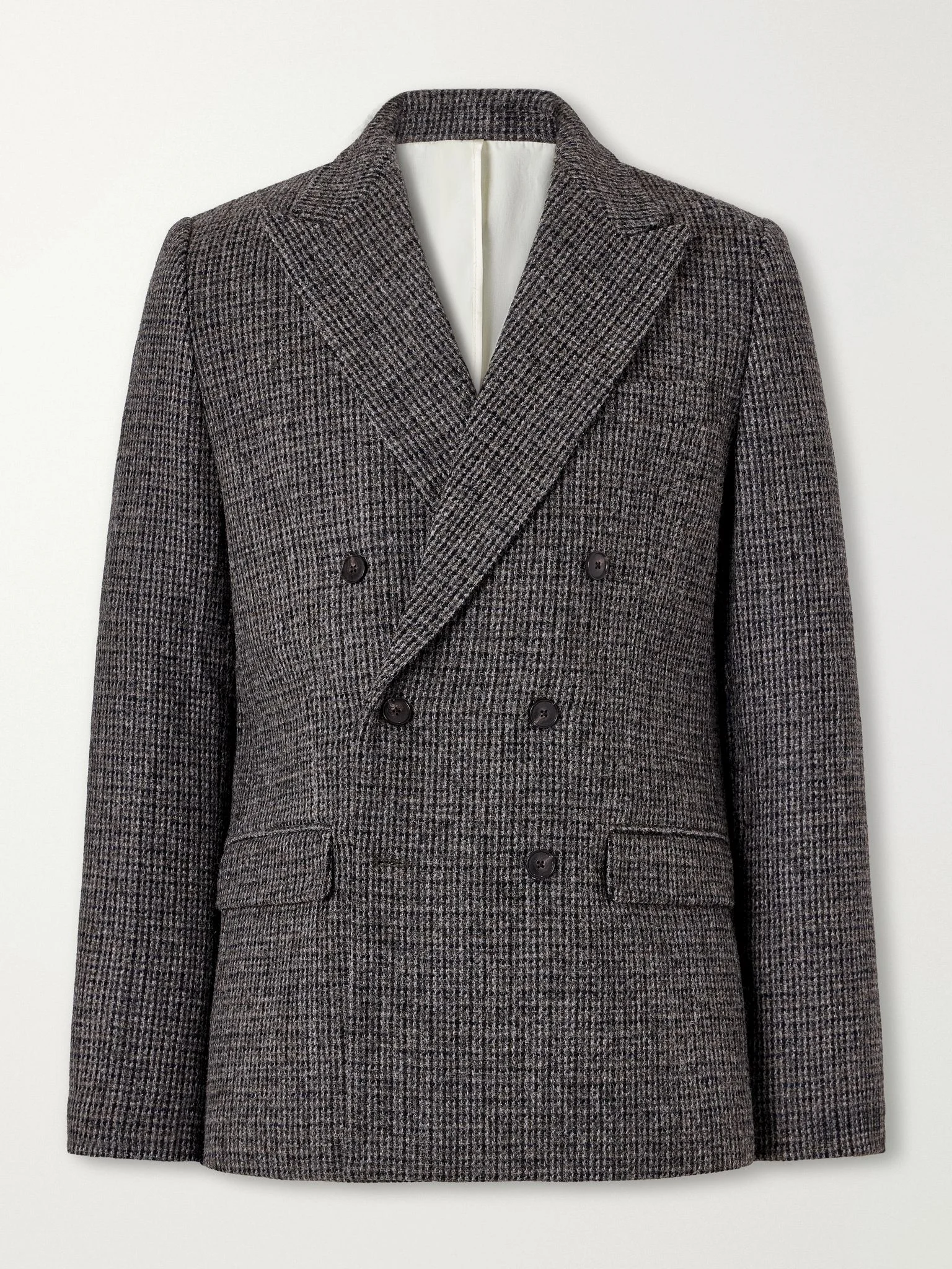 Double-Breasted Virgin Wool-Tweed Blazer Gray - 1