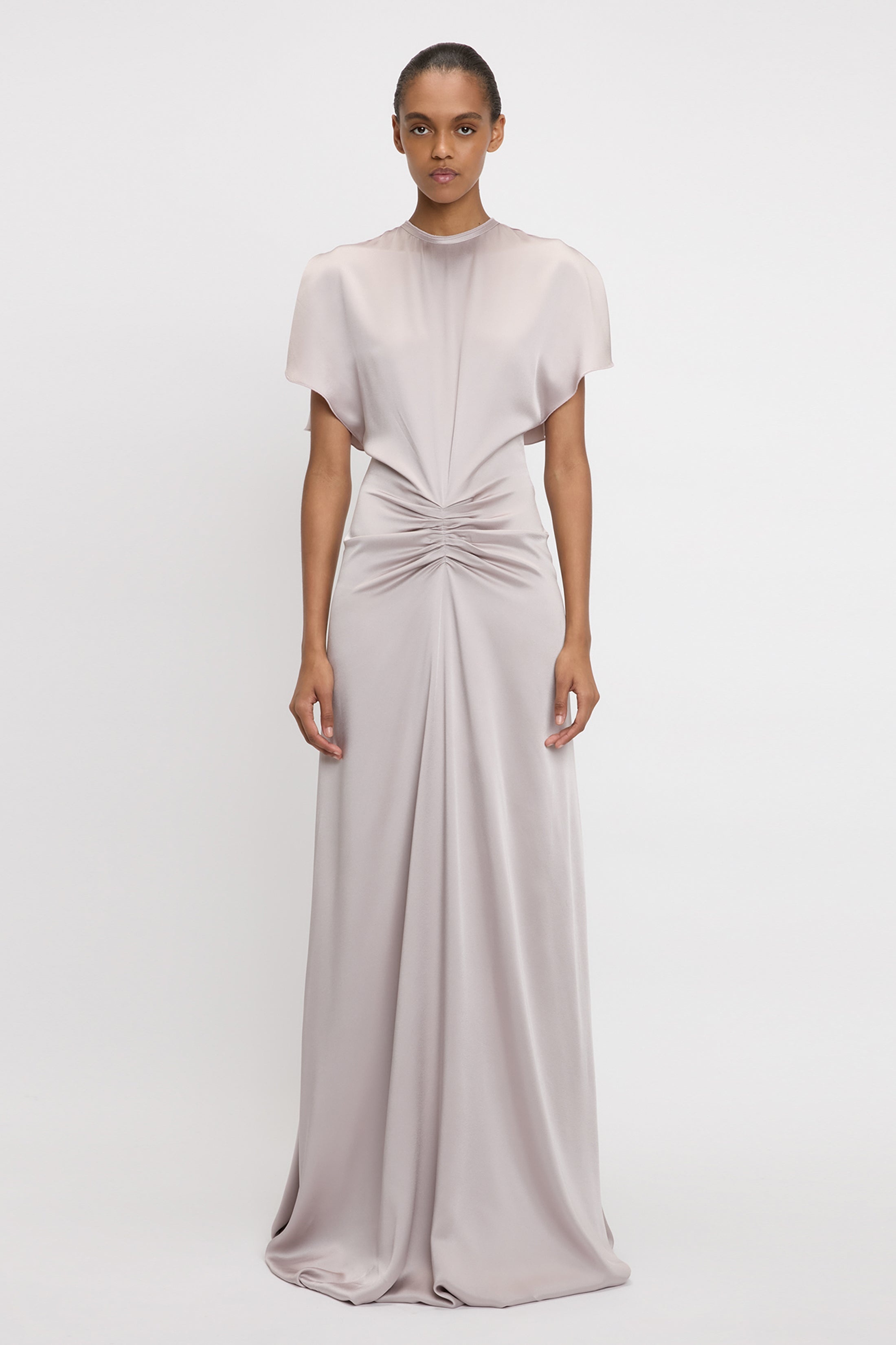 Gathered Waist Floor-Length Dress In Heather - 2