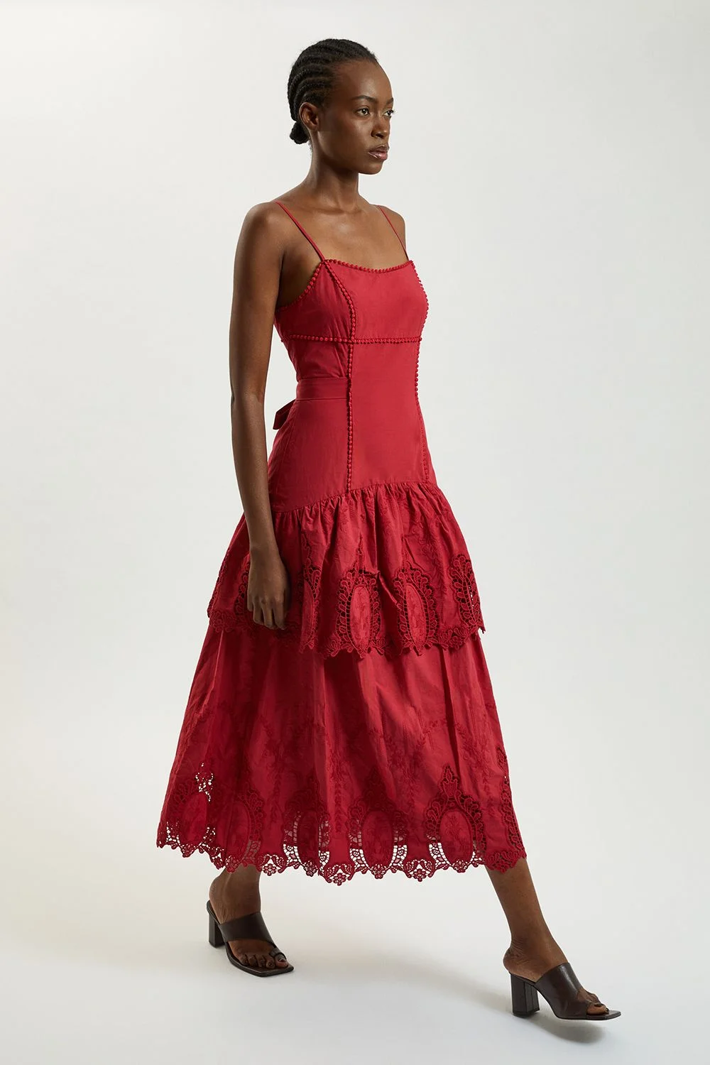 Cotton Cutwork Strappy Woven Midi Dress - 1