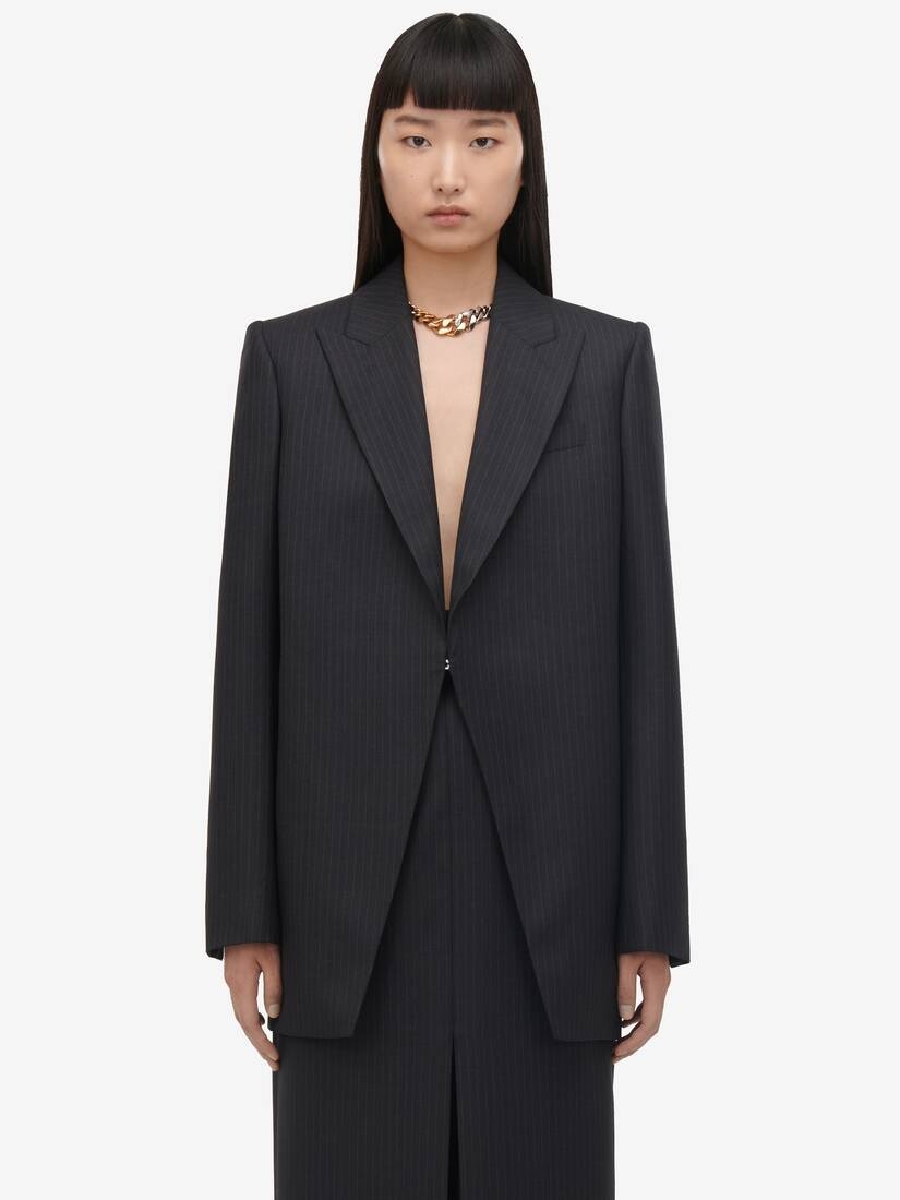 Women's Pinstripe Pencil Skirt in Grey - 5