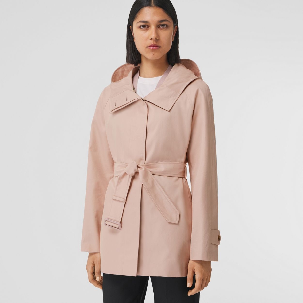 Cotton Gabardine Hooded Car Coat - 1