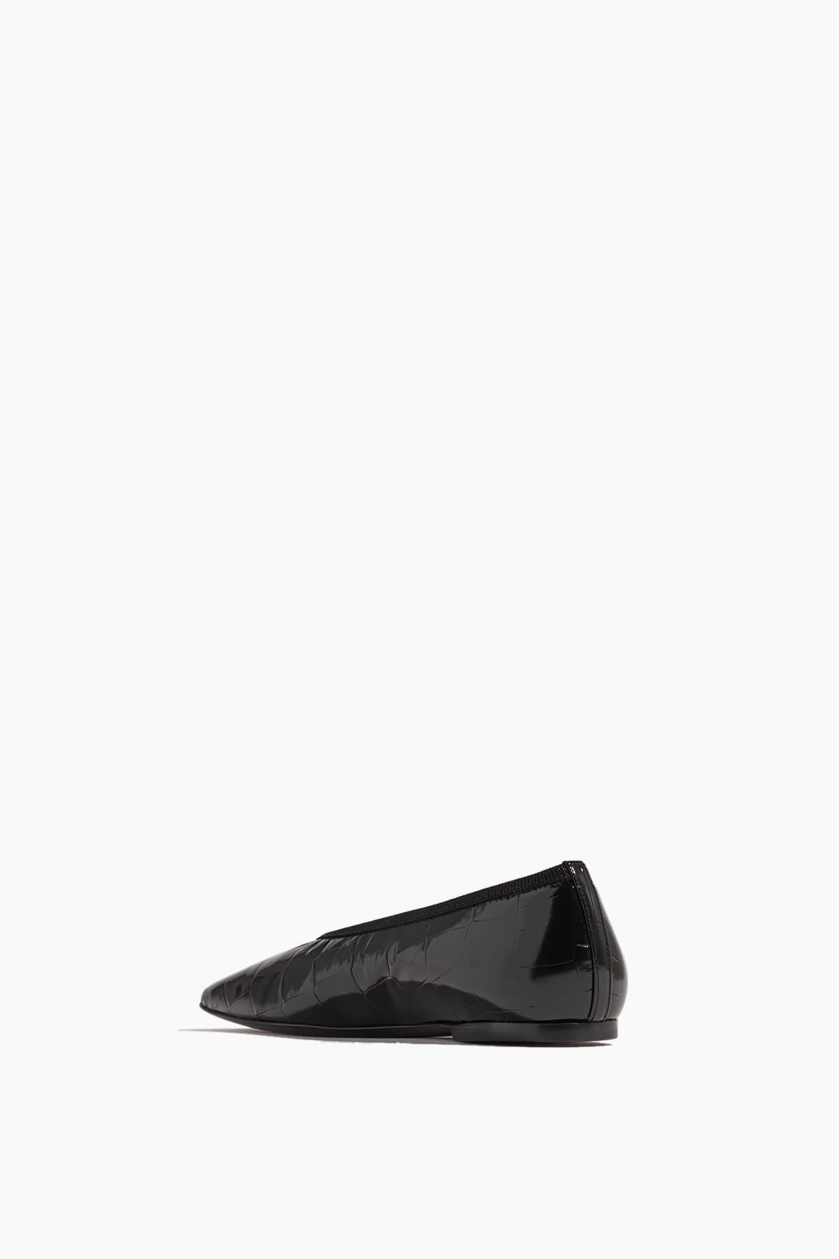Minimalist Croco-Embossed Ballerina Flat in Black - 3