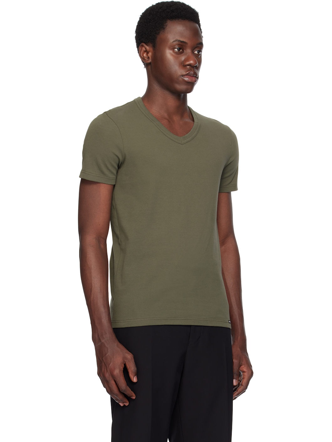 Khaki Cotton Stretch Jersey T-shirt - 2