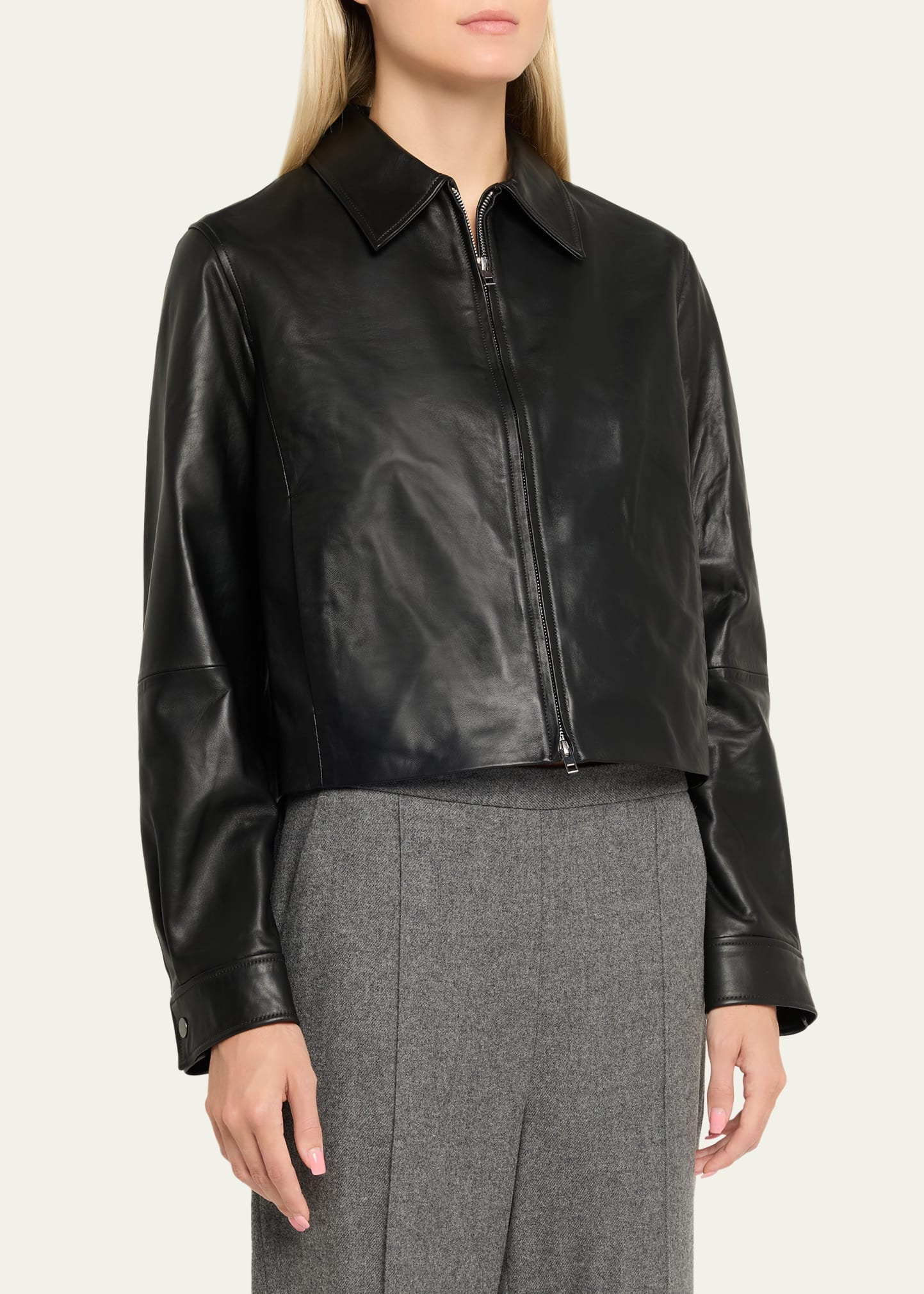 Cropped Faux Leather Jacket - 4