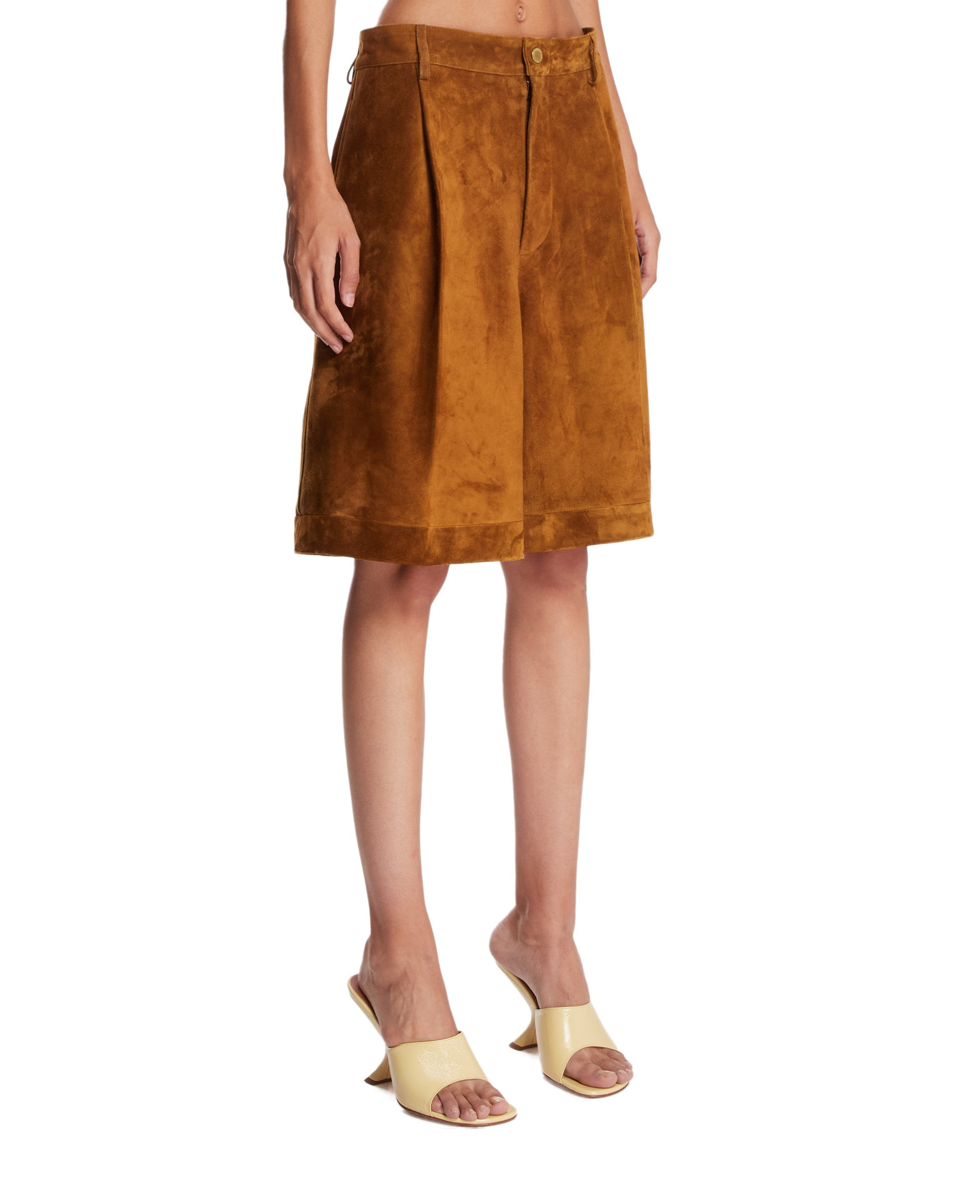 Brown Suede Bermuda Shorts - 4
