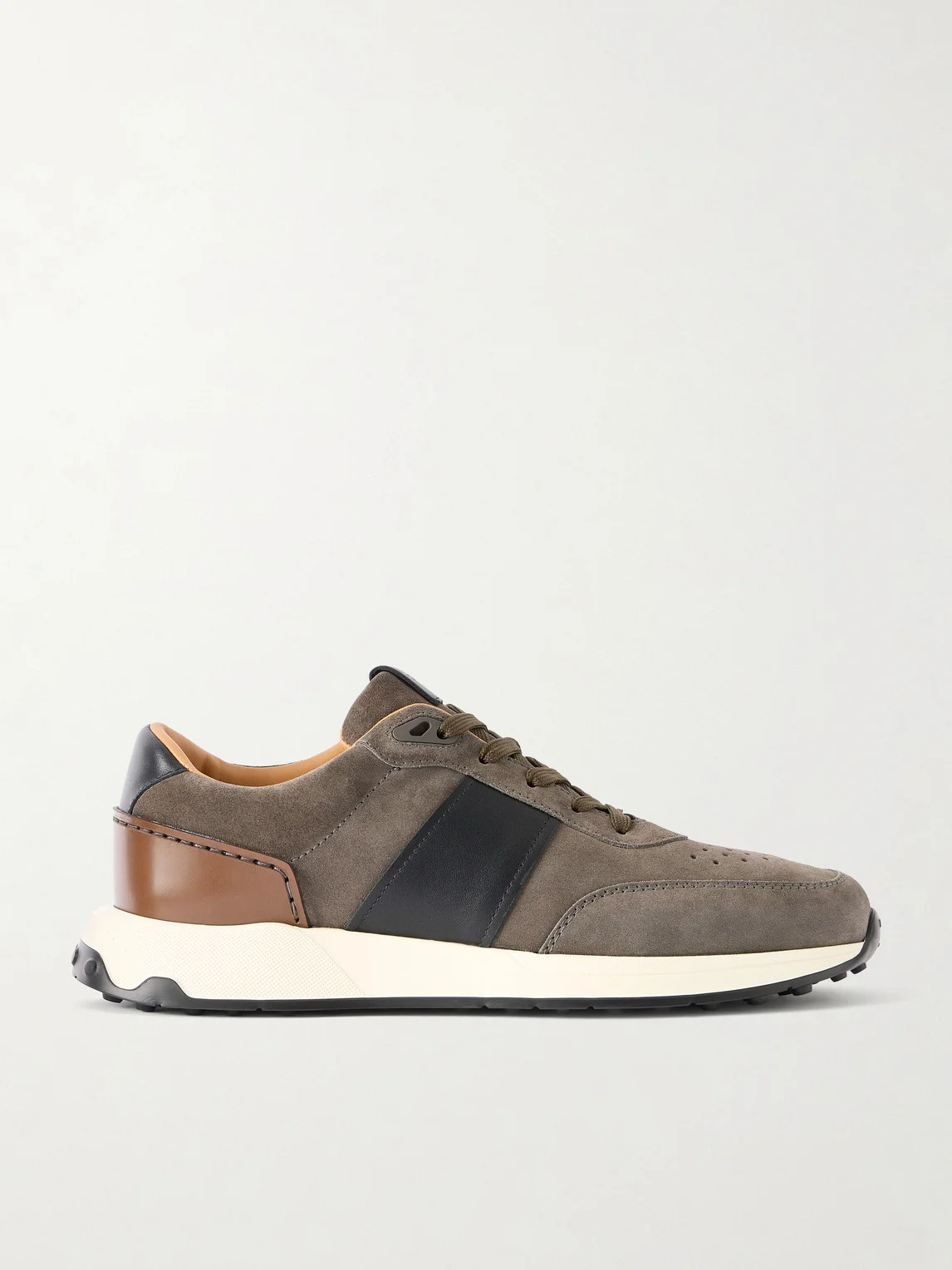 Leather-Trimmed Suede Sneakers - 1