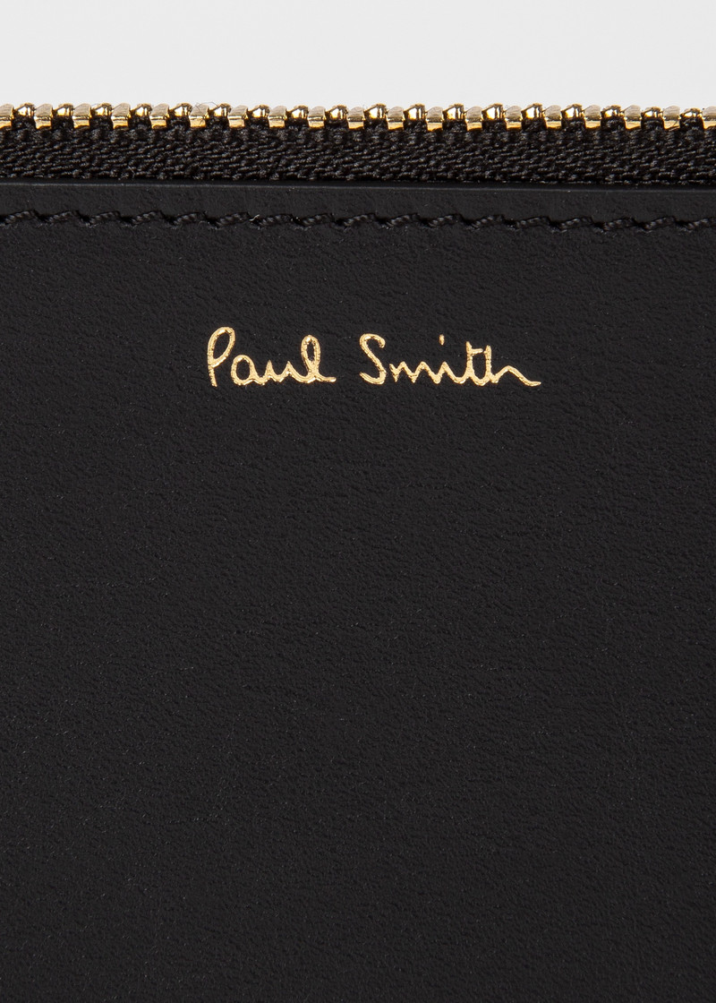 Black 'Signature Stripe' Leather Zip Pouch 5