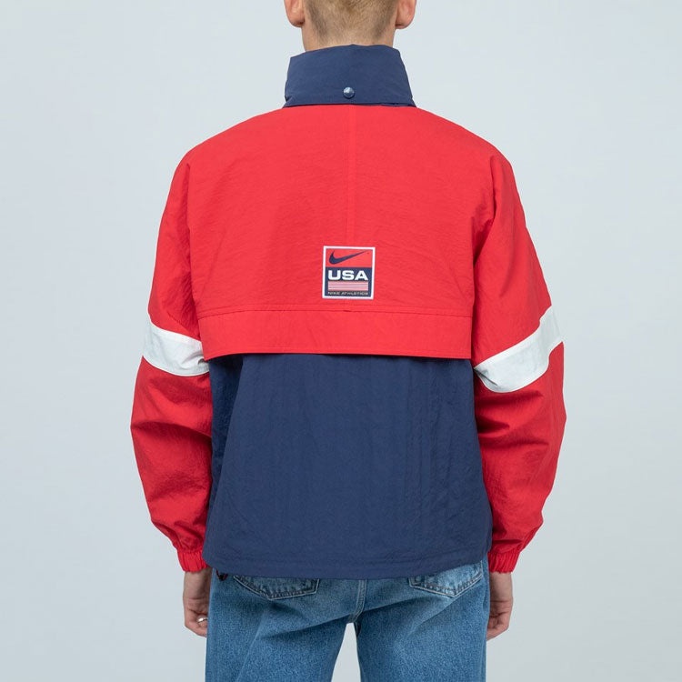 Men's Nike Lab Swoosh Stripe Splicing Storage Simple Colorblock Hooded Jacket Blue 'University Red M - 4