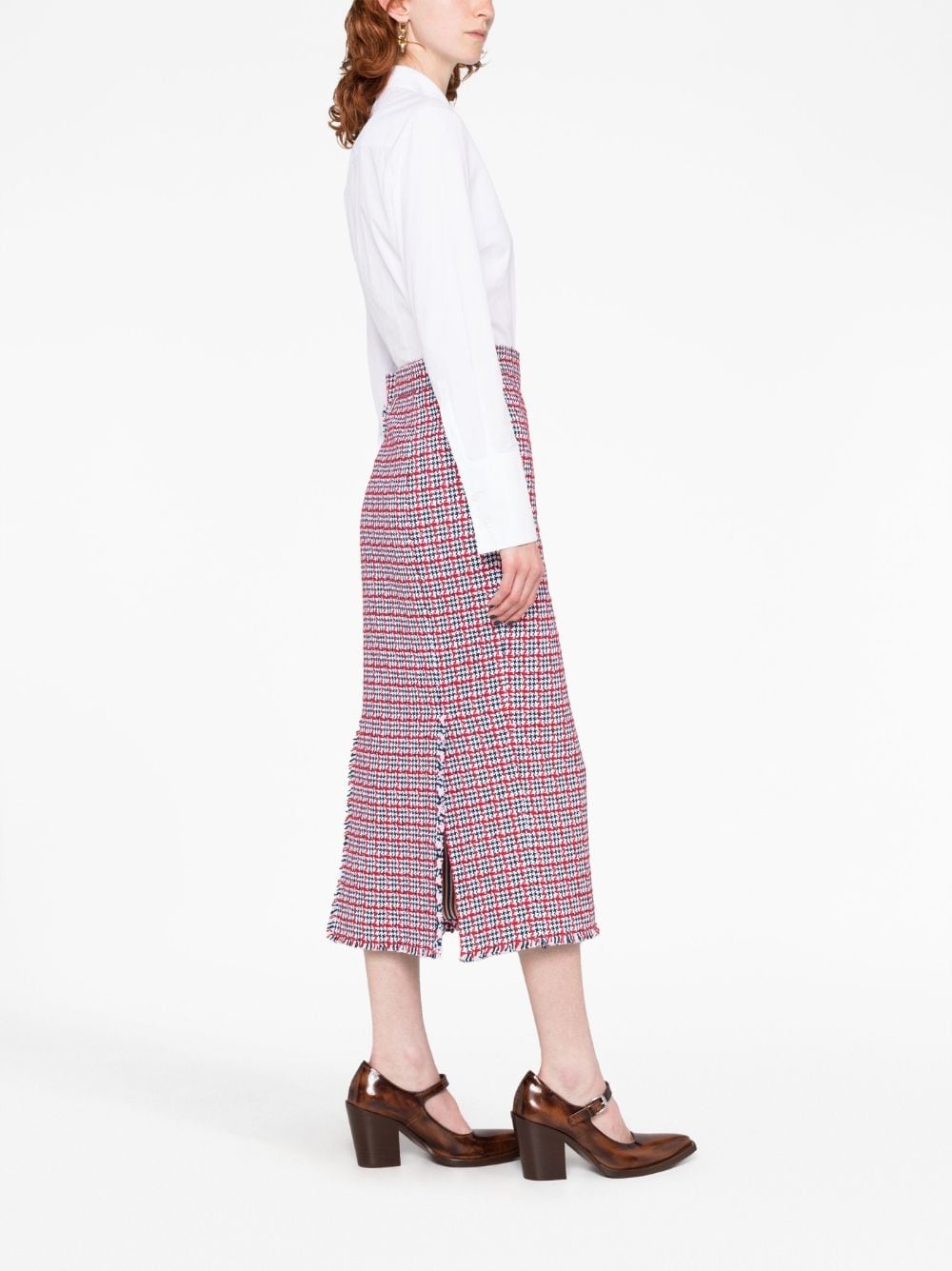 check-pattern tweed midi skirt - 4