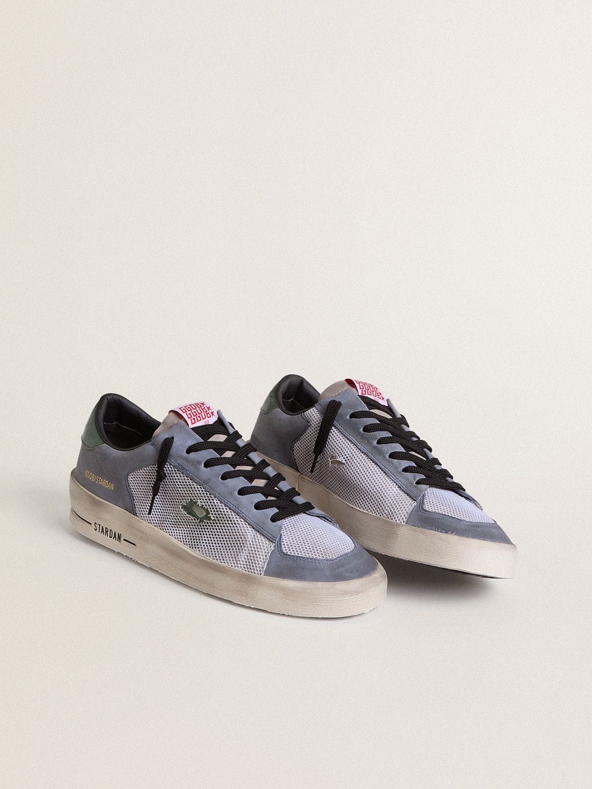 Stardan in powder-blue suede with green leather star and heel tab - 2