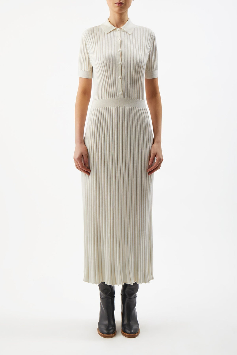 GABRIELA HEARST Amor Ribbed Dress in Ivory Silk Cashmere outlook