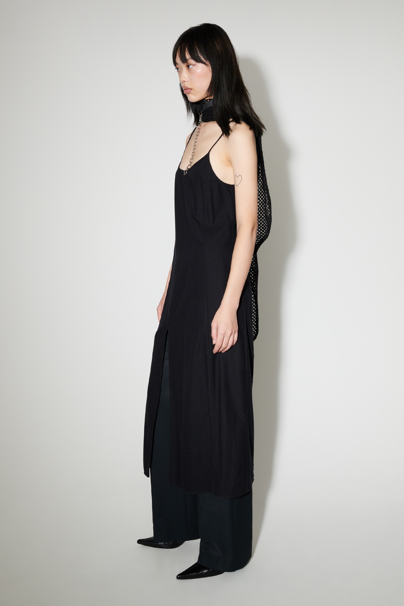 Slip Evening Dress Worn Black Silk Noil - 3
