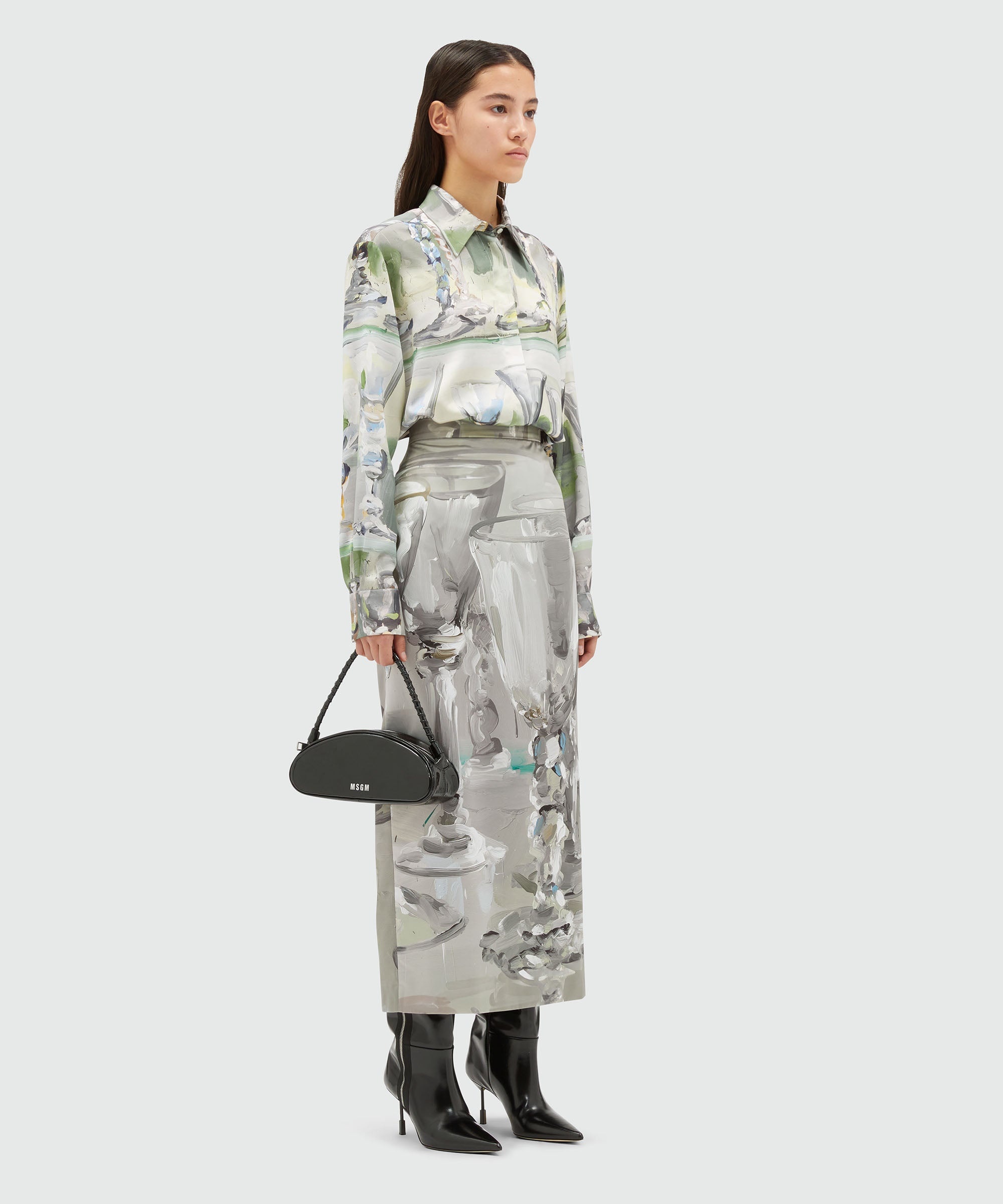 Fluid satin shirt with "Glass" print - 4