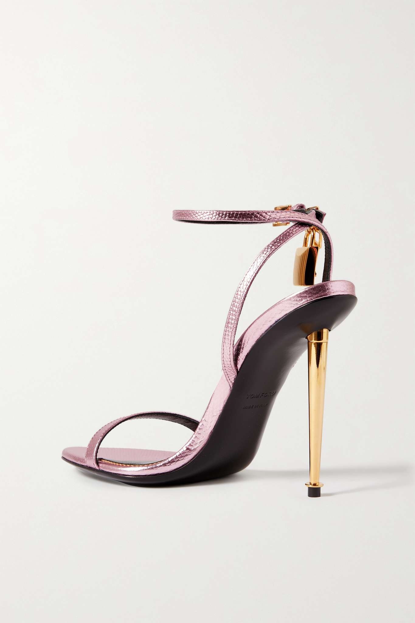 Padlock metallic lizard-effect leather sandals - 3