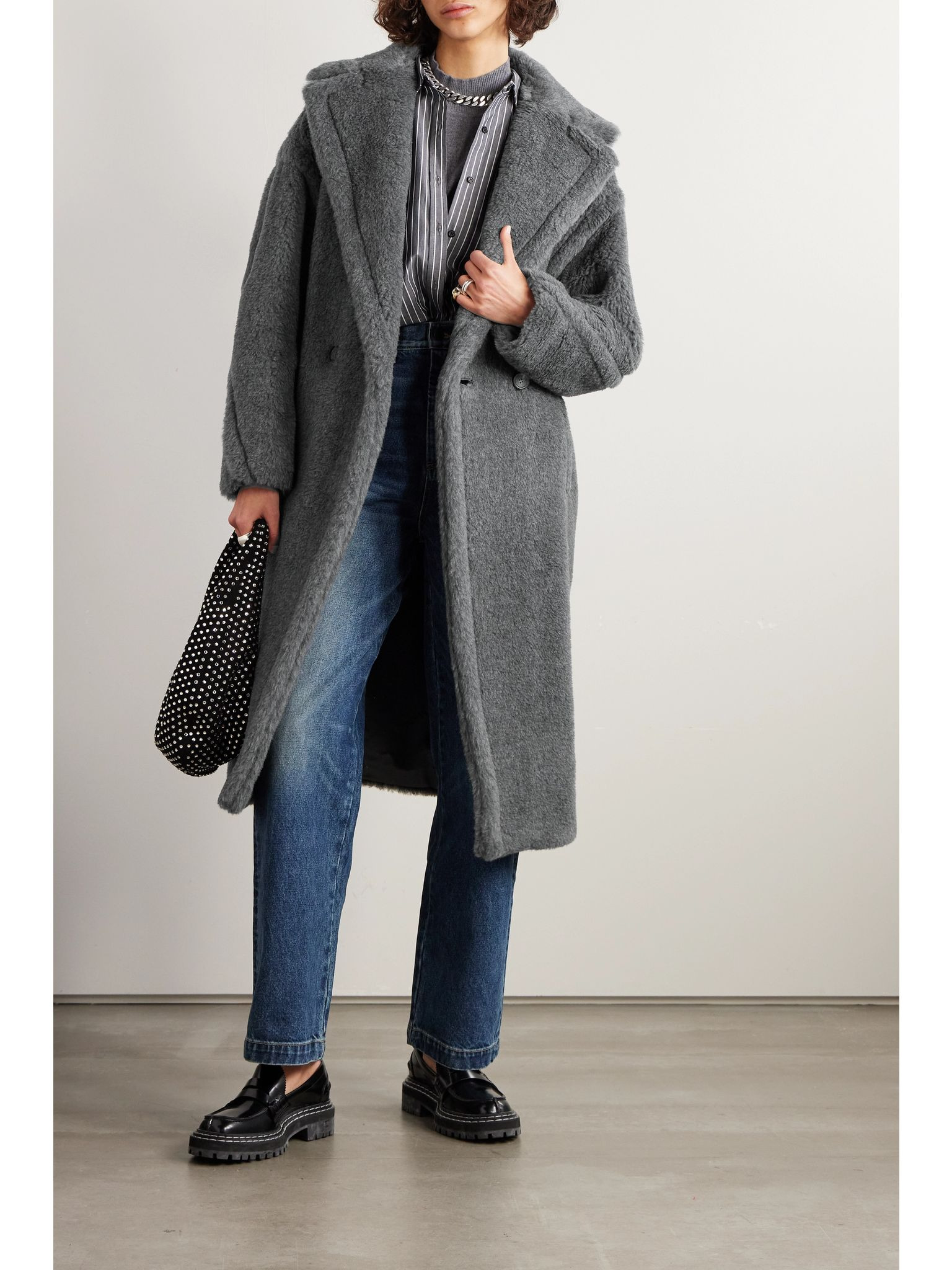 Teddy Bear Icon oversized wool, alpaca and silk-blend coat Gray - 2