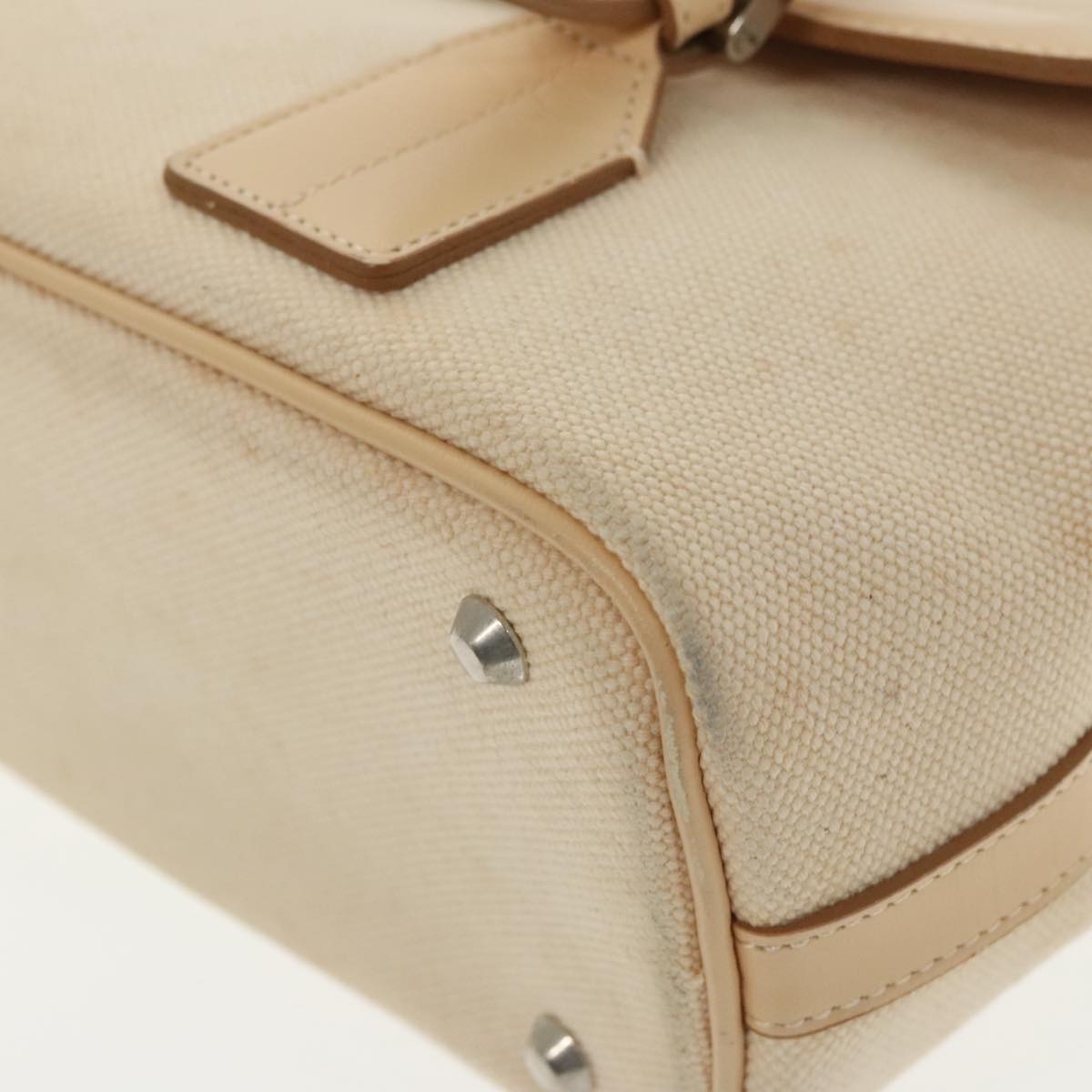 Burberry Hand Bag Canvas Leather White Beige Silver - 8